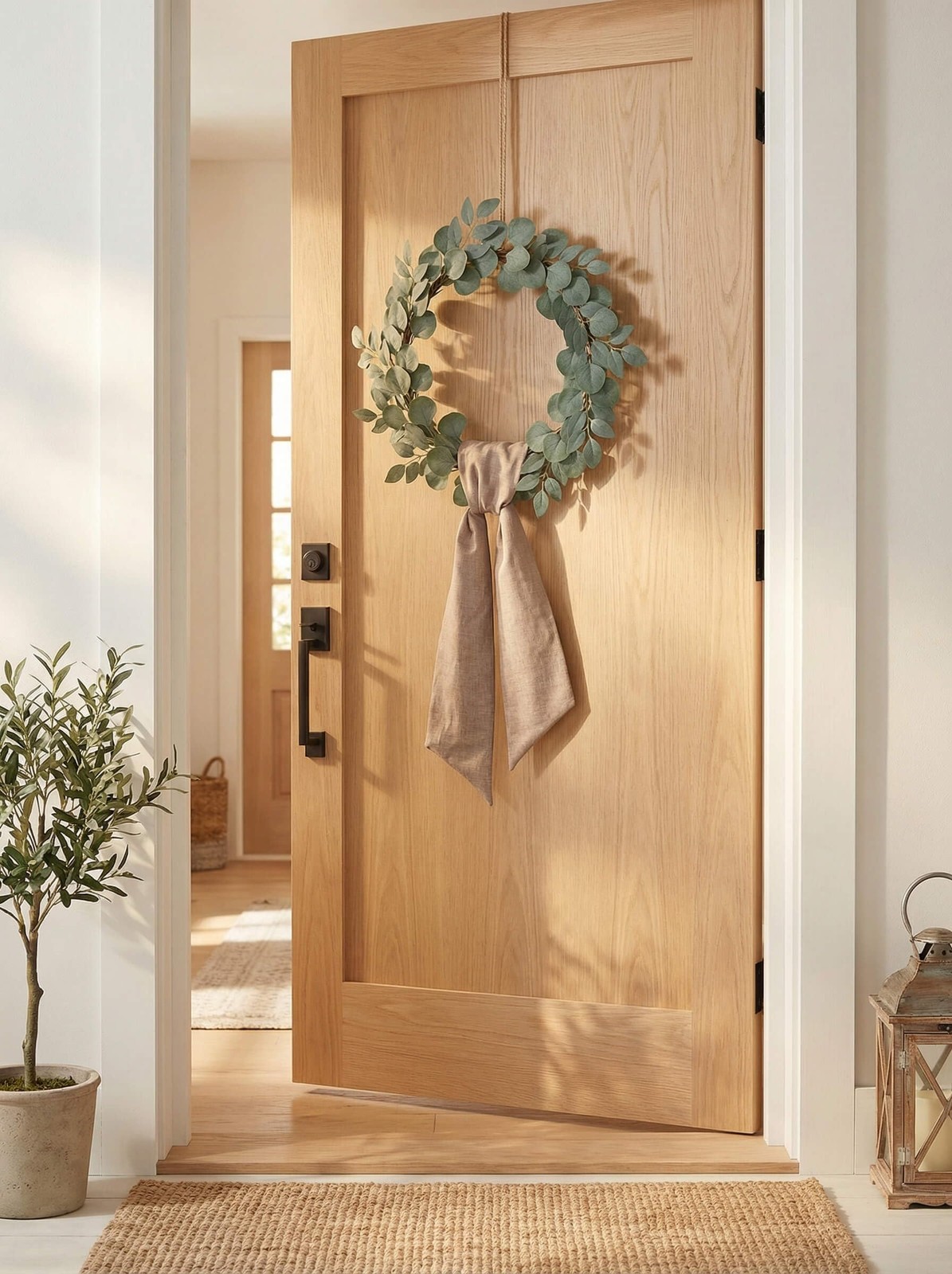 2 Pack Wreath Sash for Front Door, 5″ Wide 55″ Long Brown Linen Look Blank Ri…