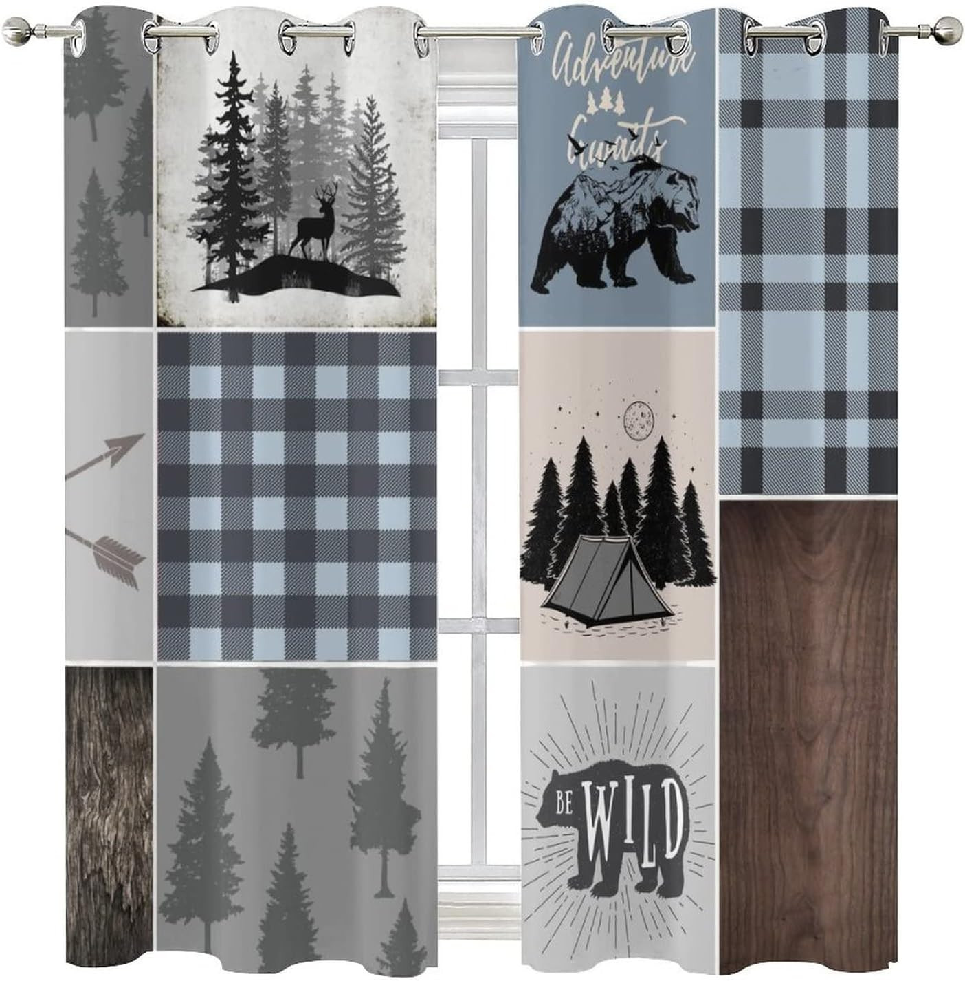 Rustic Bear & Deer Blackout Curtains, 2 Panels, Thermal Insulated 84×42