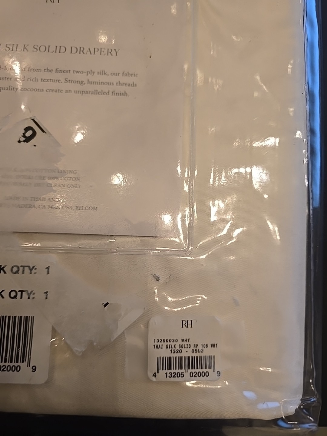 Restoration Hardware RH Thai Silk Solid Curtain Panel White 108×50