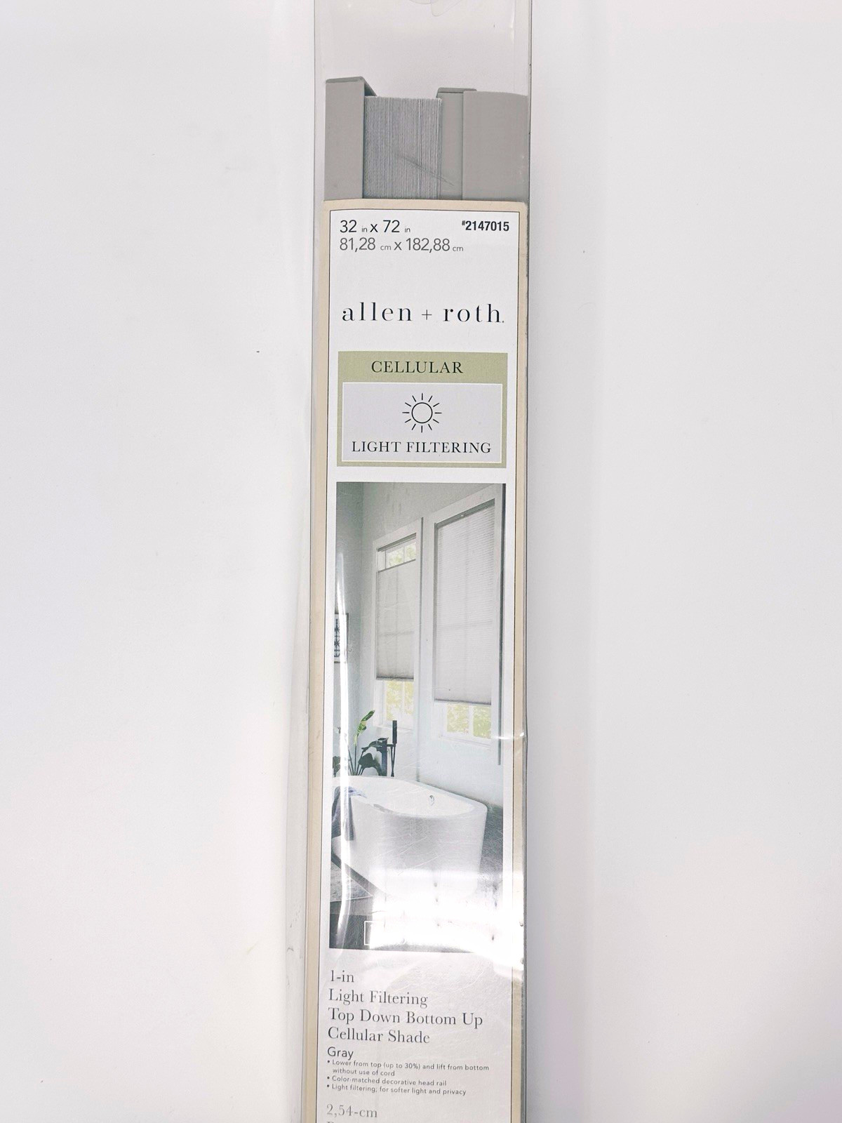 Allen + Roth Cellular Shade Light Filtering Top Down Bottom Up Gray 32×72