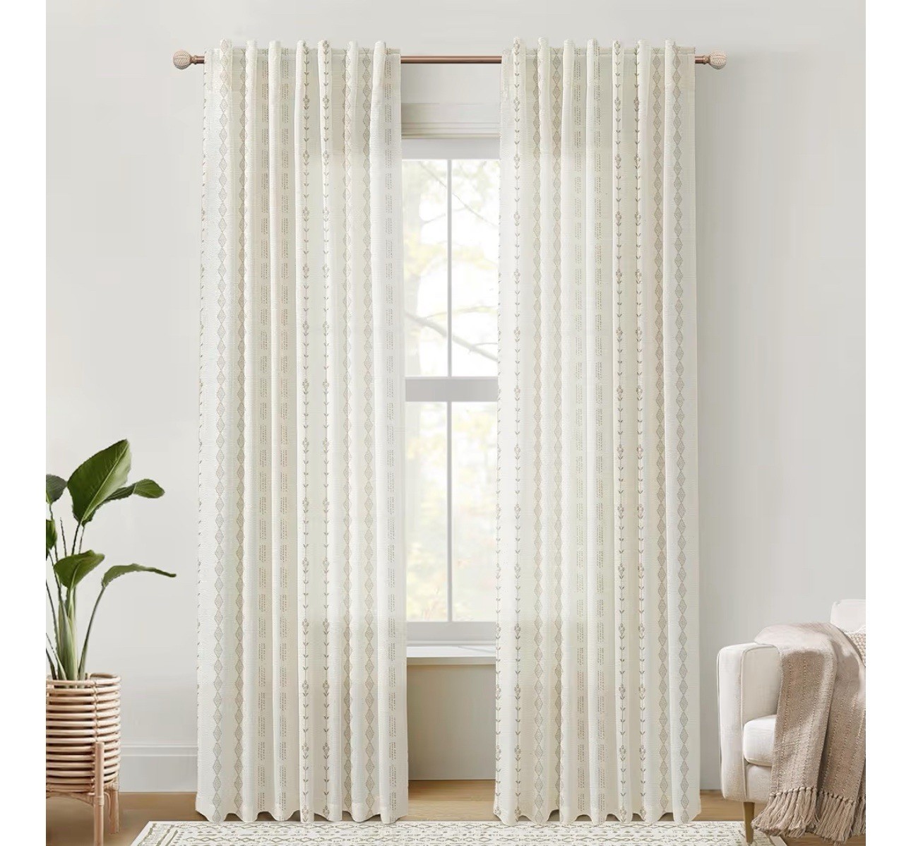 Khaki/Beige bohemian Linen curtains 50X84”
