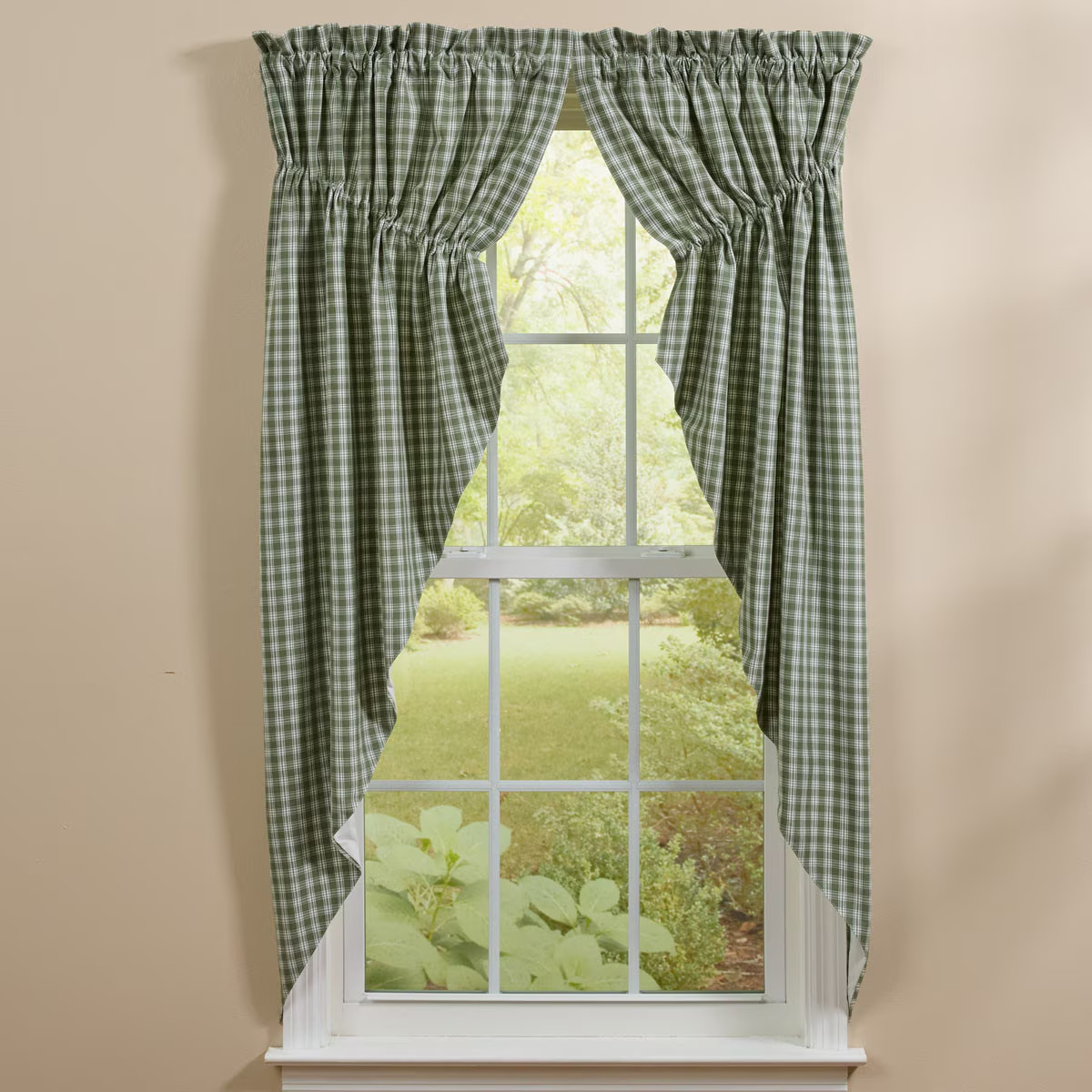 Prairie Swag Window Curtains Green Gingham 72 x 63 Country Farmhouse