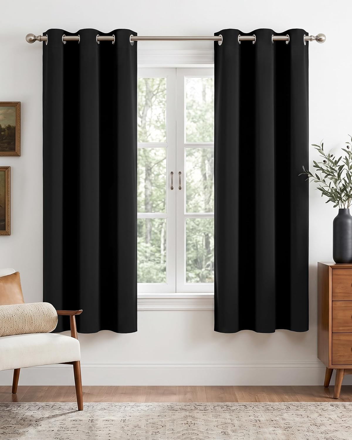 100% Black Out Curtains 63 Inches Long 2 Panels for Living Room, Bedroom, Office