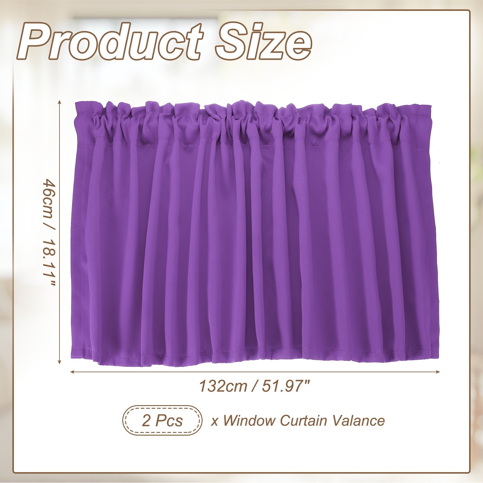 2 Pcs Window Valance, 52 x 18 Inch Valance Curtains for Windows, Dark Purple