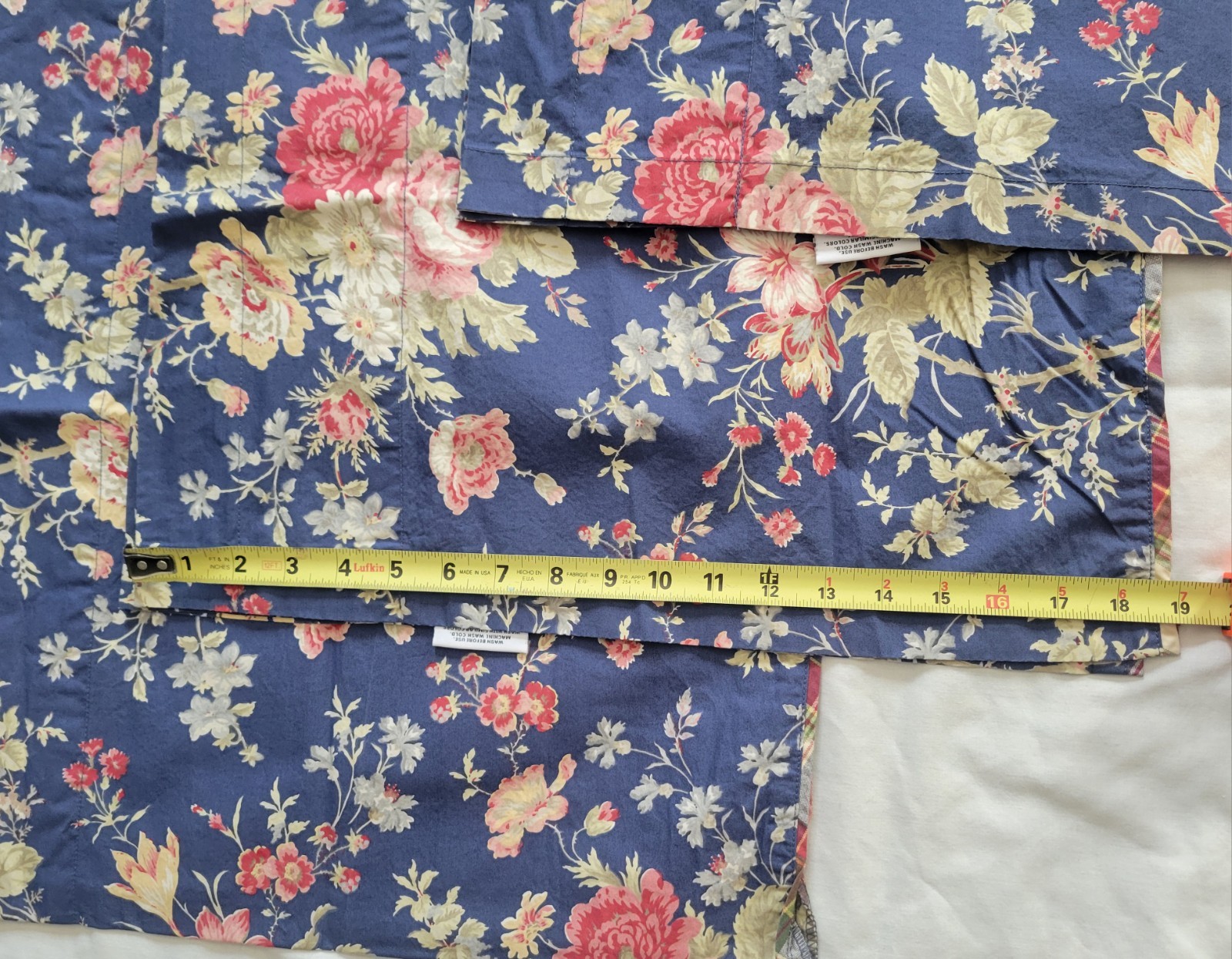 Chaps Home RL Cape Cod Floral w/ Plaid Trim 3 Valances 76″× 19″ Blue/Pink Roses