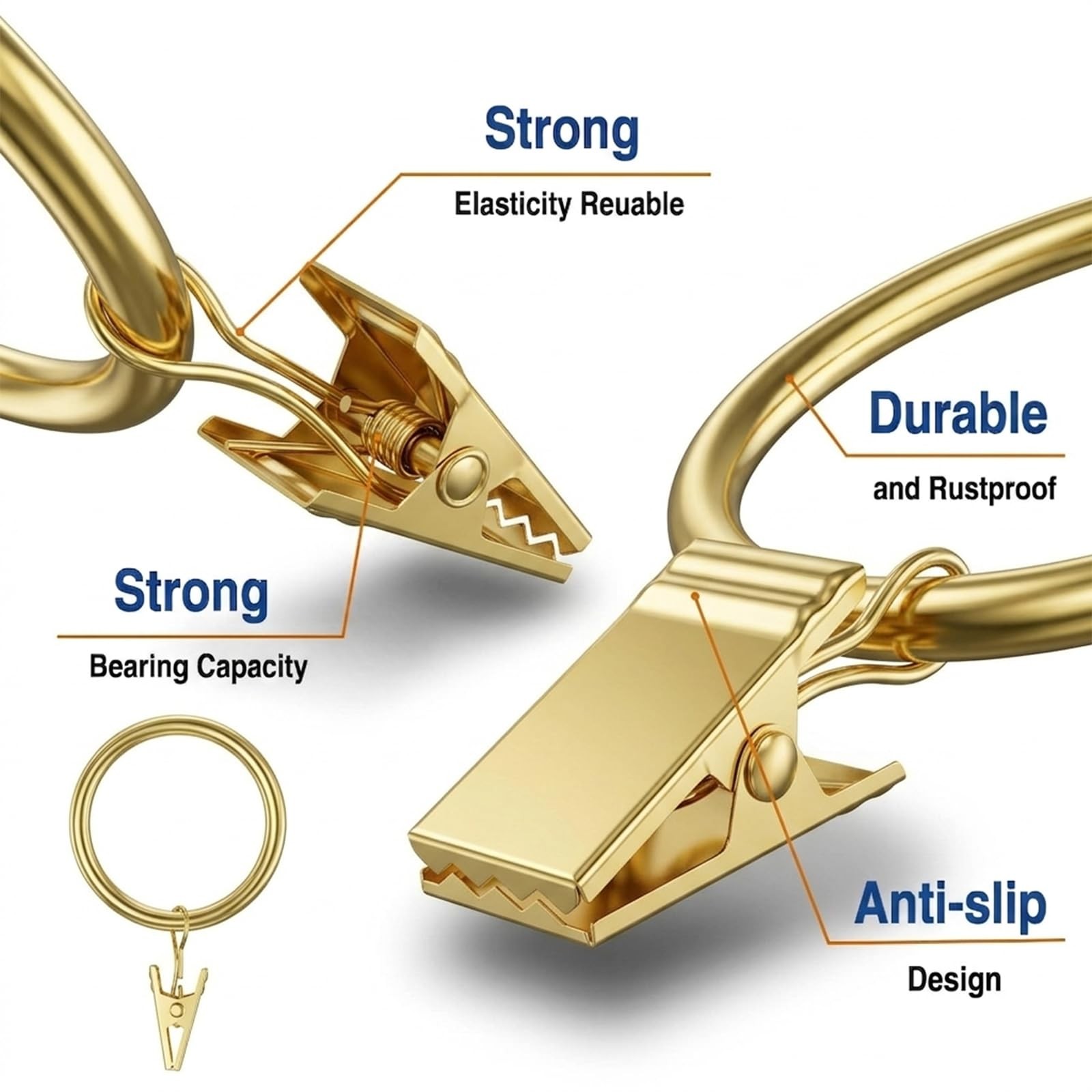 44 Pack Curtain Rings with Clips Hooks 2 in Diameter Rustproof