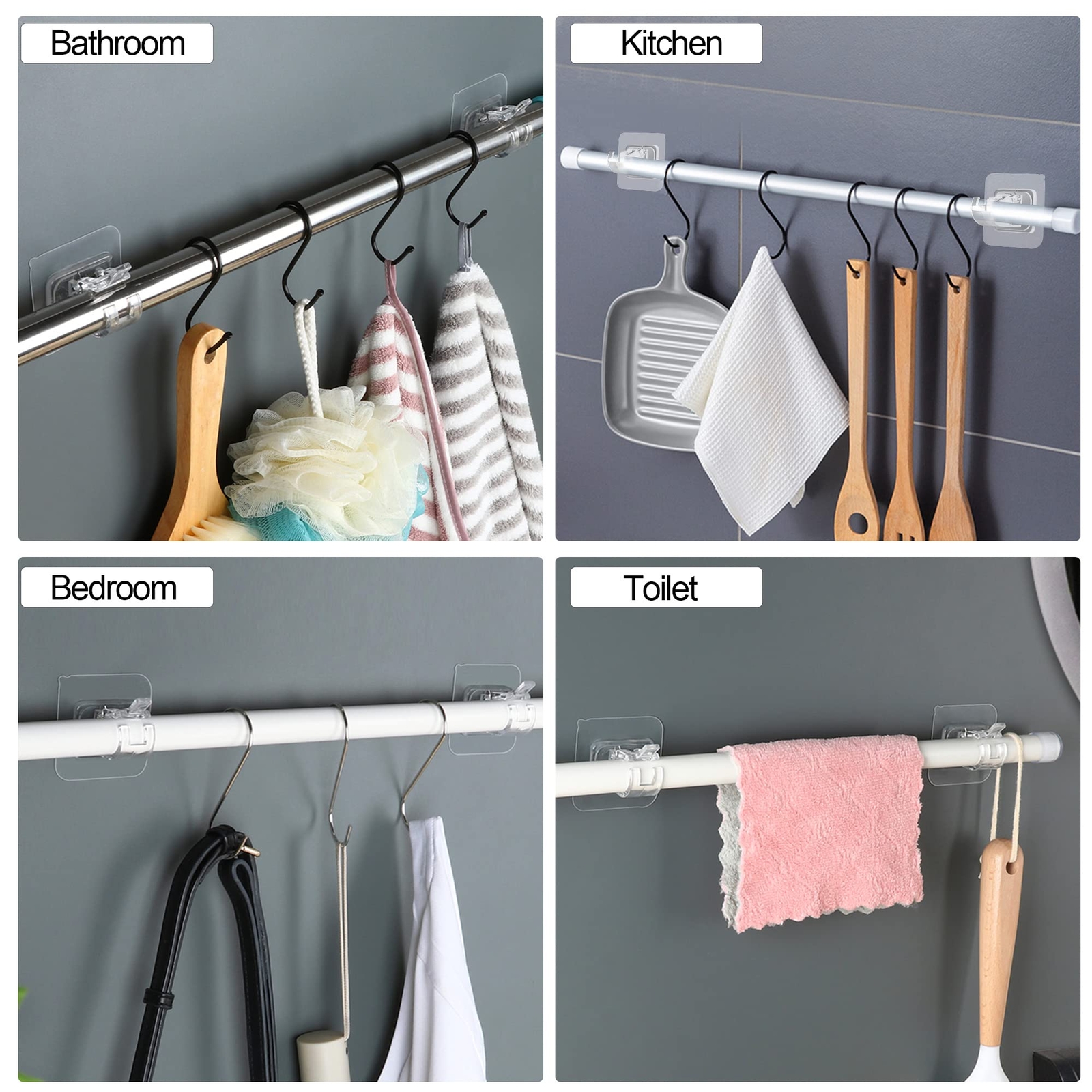 8 Pcs No Drill Curtain Rod Brackets Self Adhesive Curtain Rod Holder Hooks
