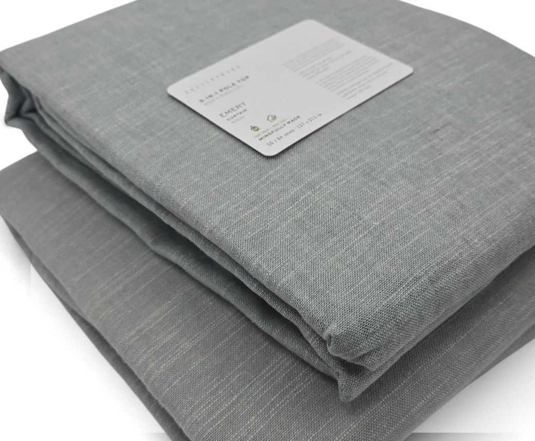 Pottery Barn Emery Linen Cotton Curtains Blue Mineral 50×84 Set 2 Lined