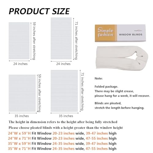 Window Blinds Cordless No Drill Cut to Size Clip On 24″W x 59″H White – 1 Pack