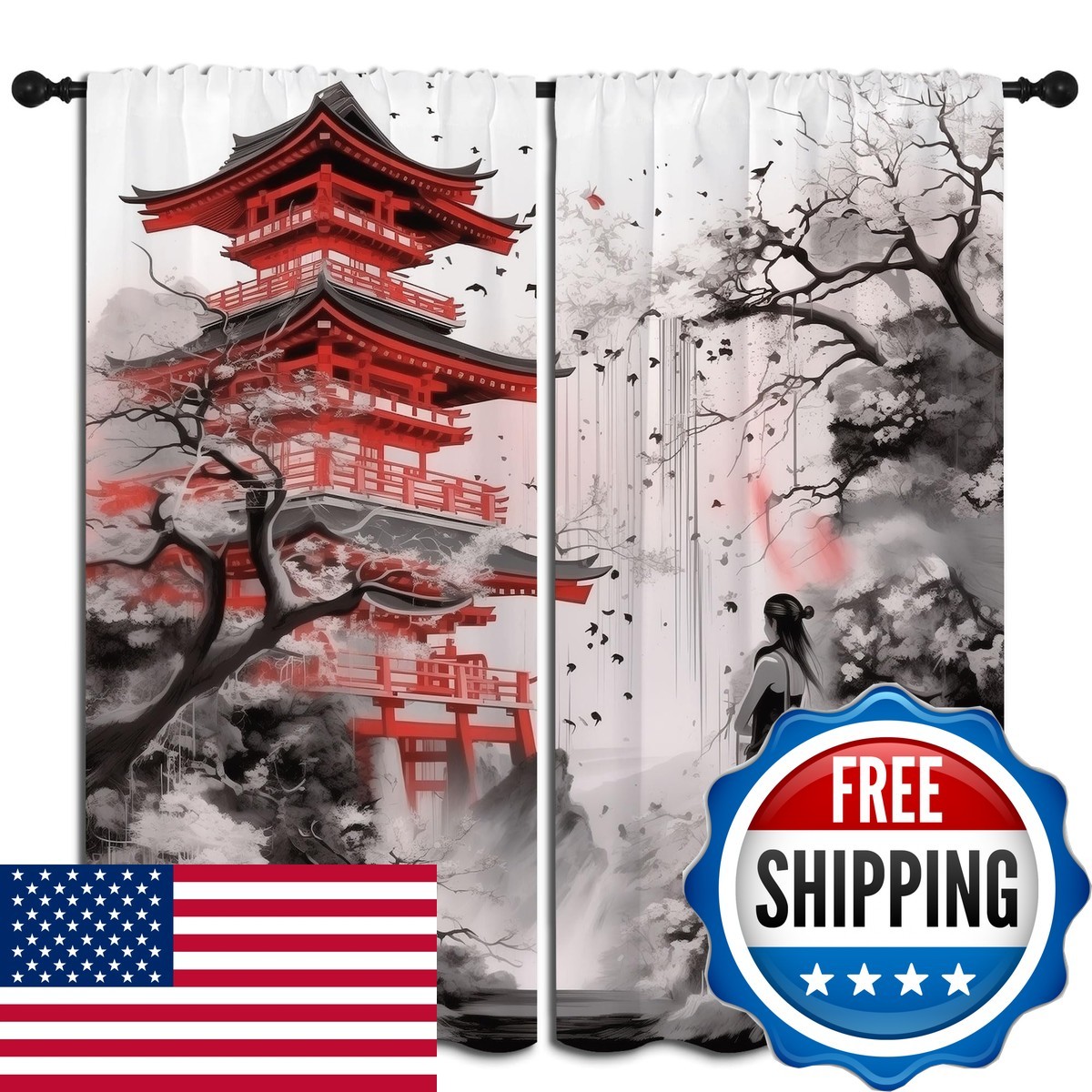 Lhroomjk Japanese Animation Rod Pocket Blackout Curtains Boy Girl Bedroom Black