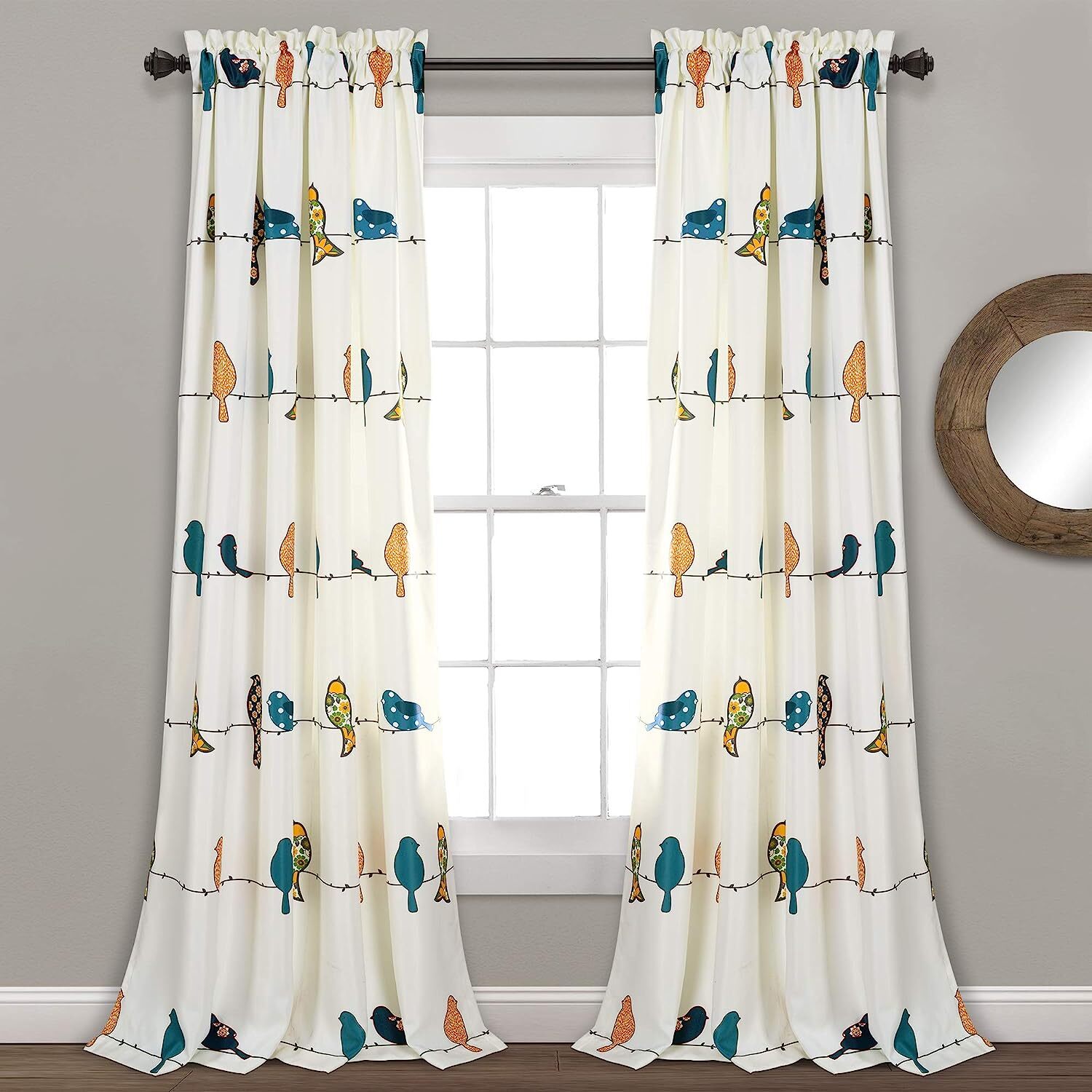 Lush Decor Rowley Birds Curtains Room Darkening Window Panel Set for Living,
