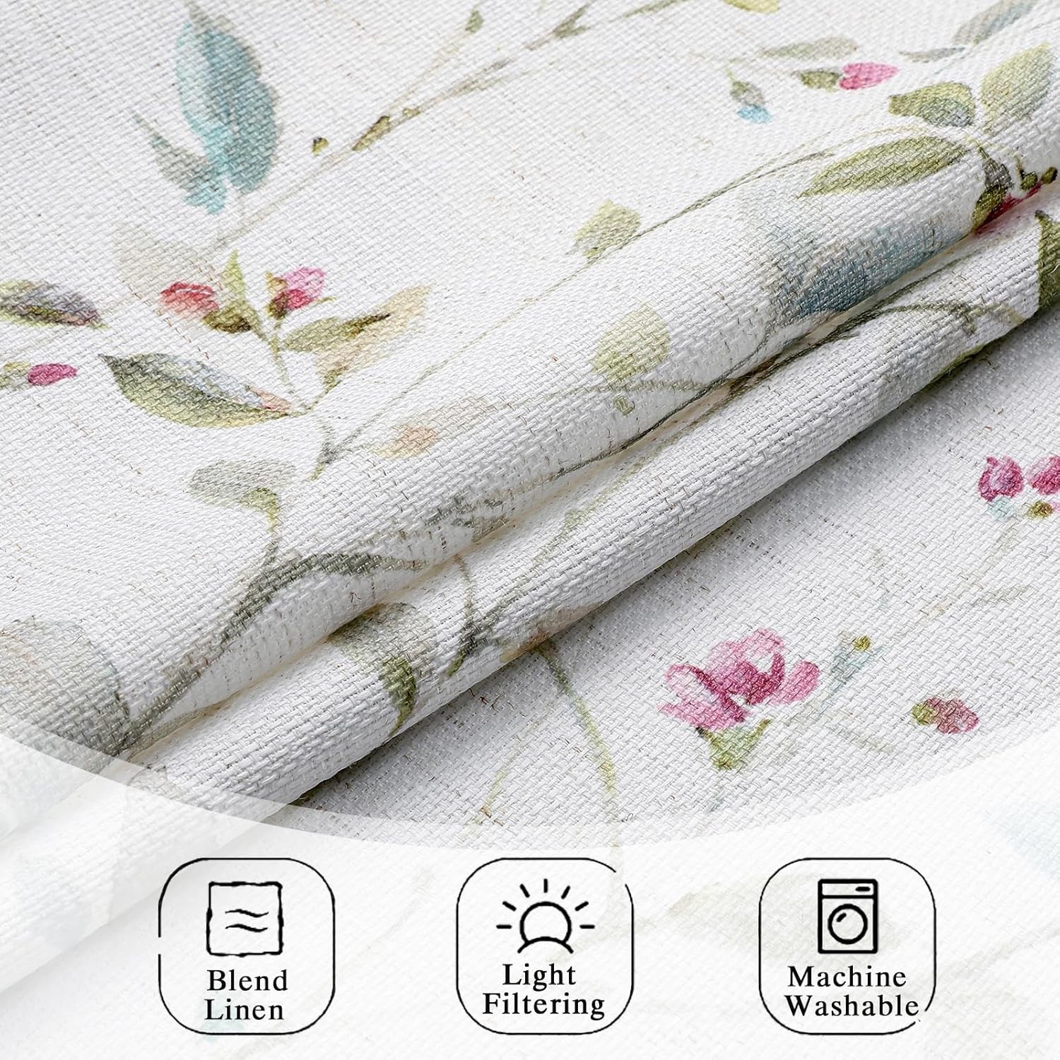 Roman Linen Blend Curtains 45 Inch Length 2 Panels, Light Filtering Soft Airy