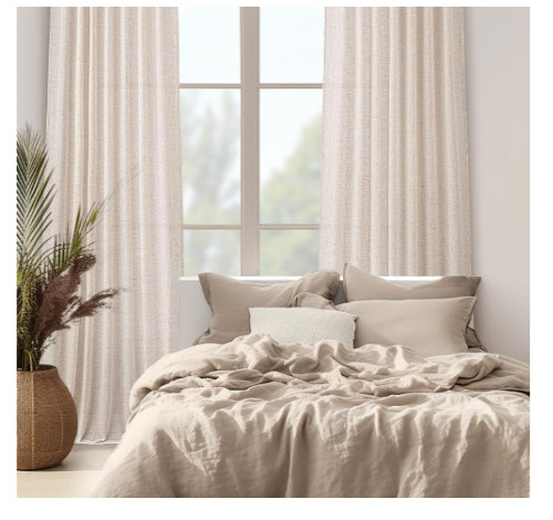 Linen Curtain Panels 41 x 84 Beige Curtains Oatmeal Farmhouse Textured Pair NEW