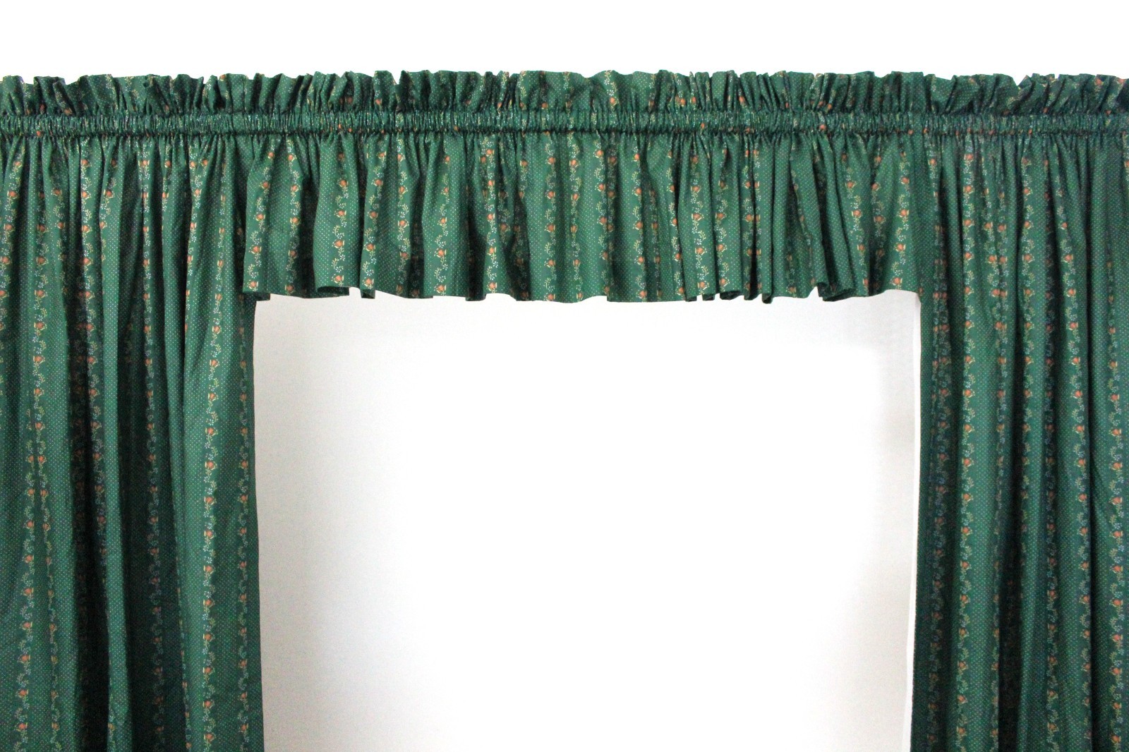 Vtg 1980s Custom Drapery Ensemble 198×67 Green Floral Vine Lined Curtain Panels