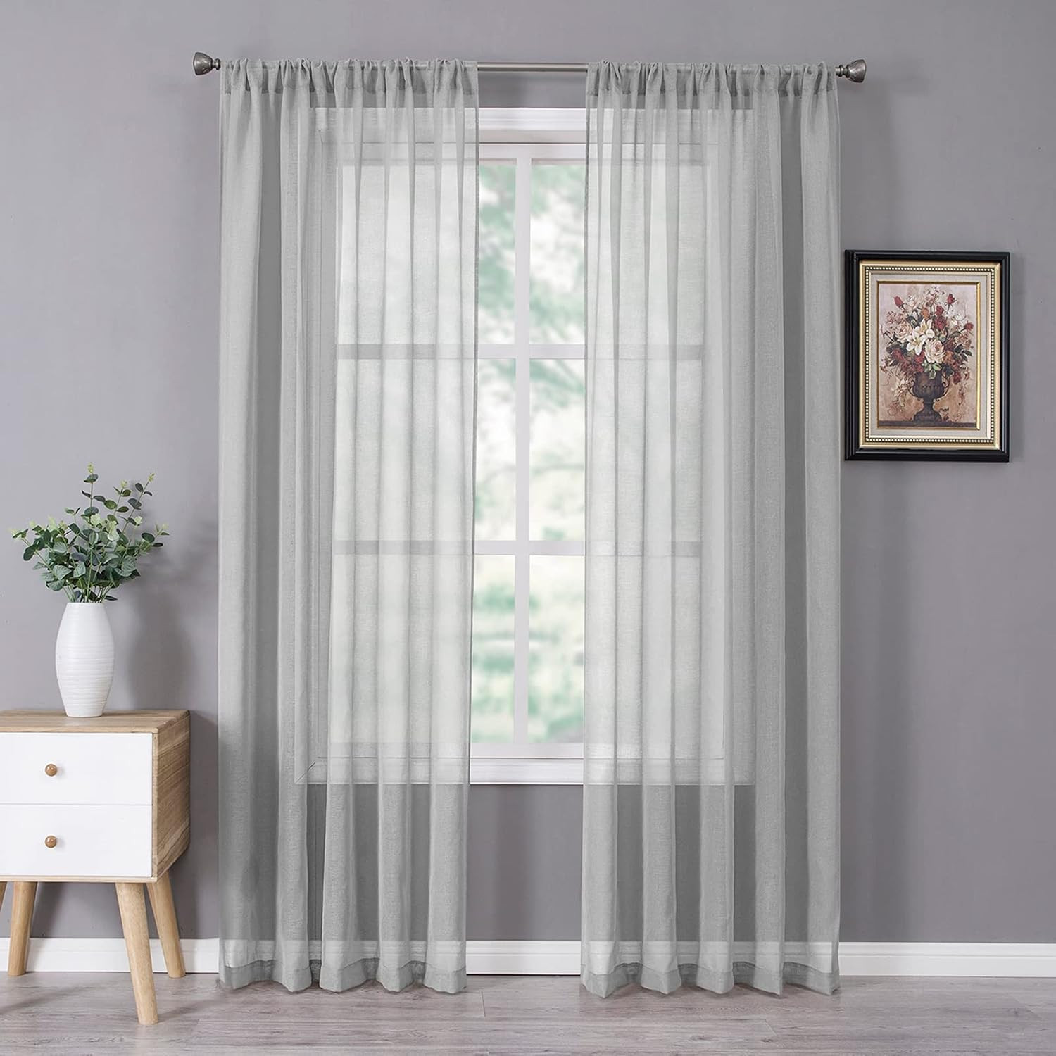 Short Sheer Curtain Linen Textured Bedroom Curtains Sheer Light Filtering Rod Po