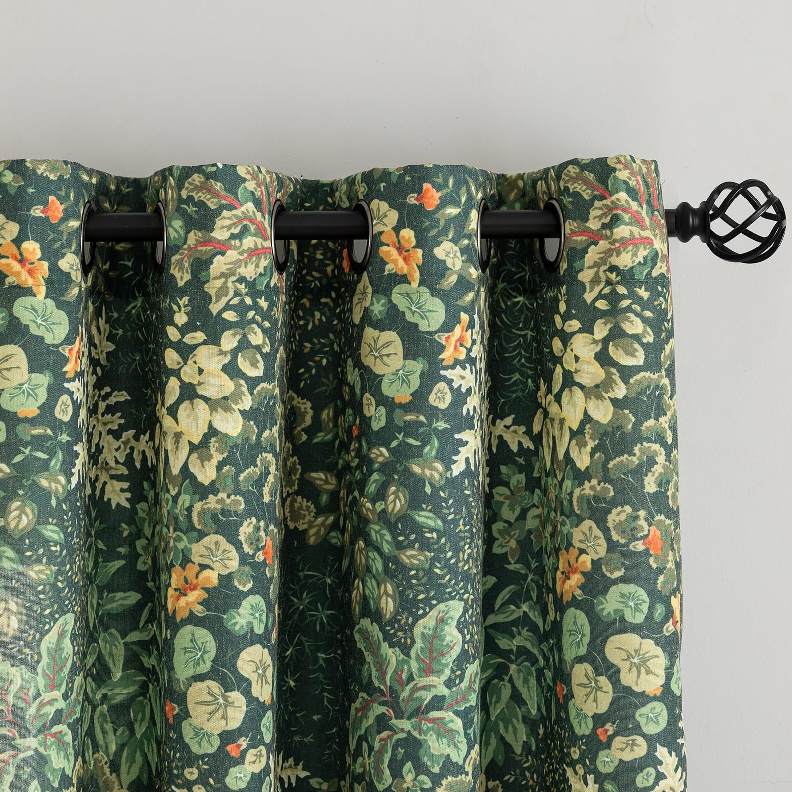 Green Floral Curtains 84 Inches Long 2 Panels Vintage Cottagecore Botanical C..