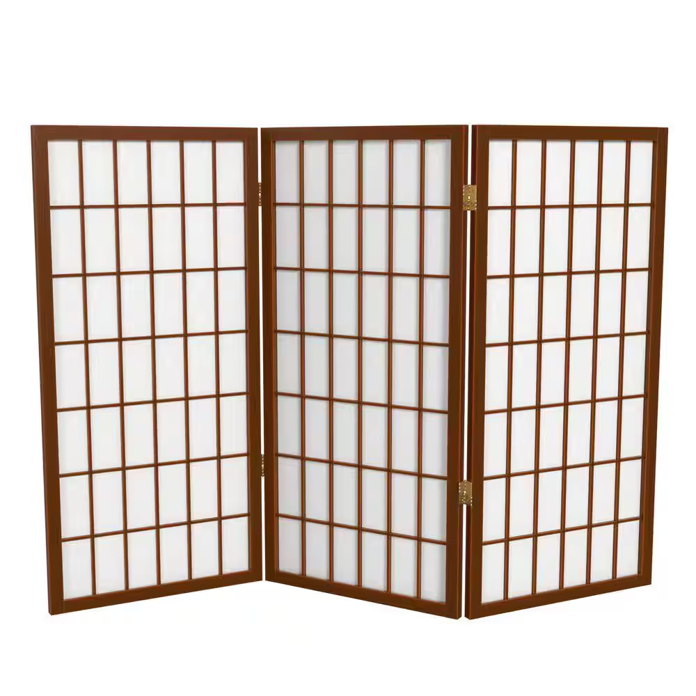 3 Ft. Short Window Pane Shoji Screen – Walnut – 3 Panels