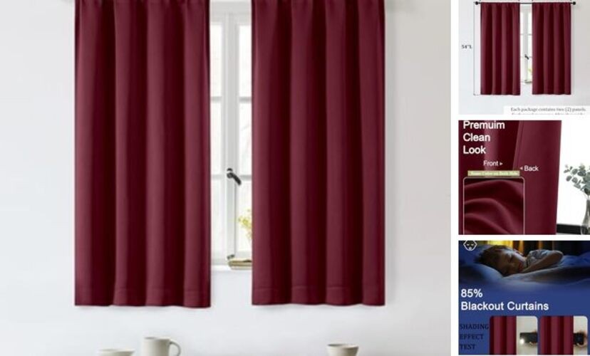 Sally Short Blackout Curtains for Bedroom 40″W x 54″L (Pack of 2) Burgundy