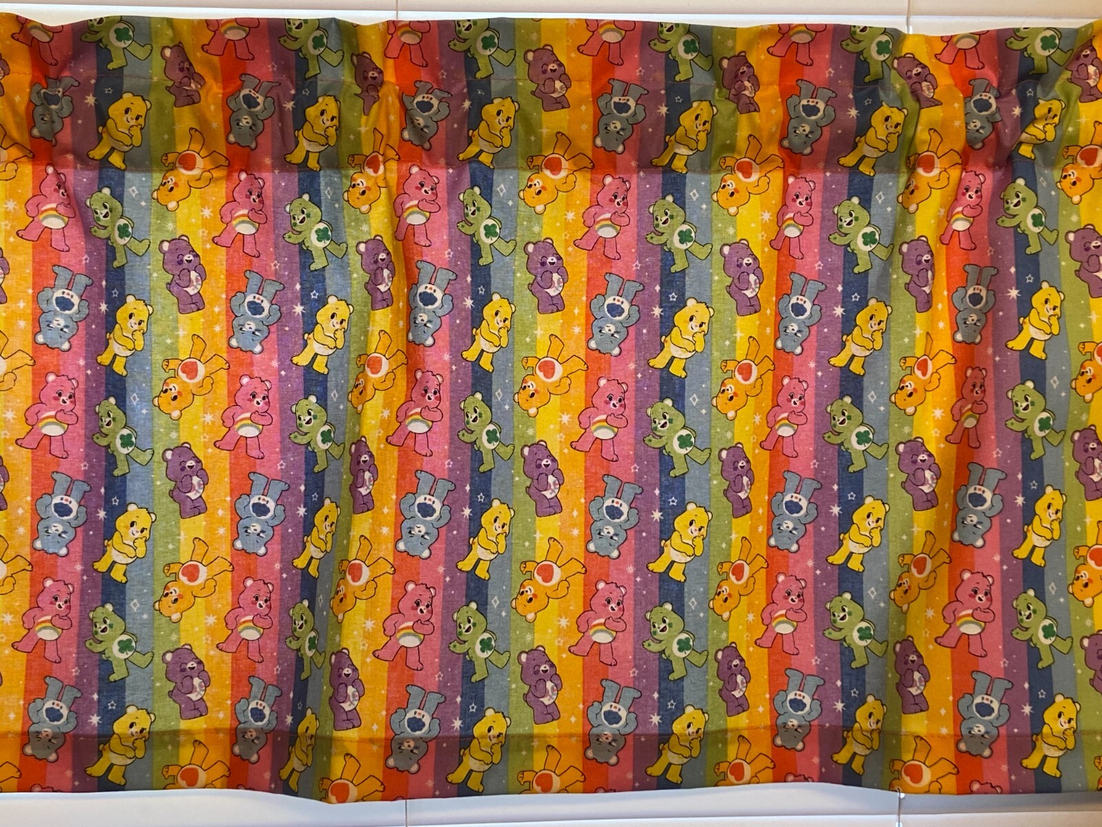 Care Bear Retro 80’s Stripe Rainbow Cartoon Bedroom Window Valance Treatment