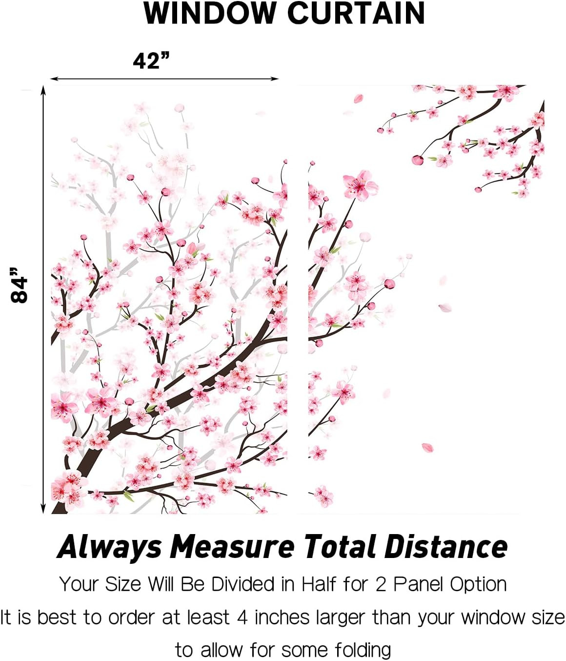 Pink Cherry Blossom Window Curtains for Bedroom 42 X 84 Inch Rod Pocket Japanese