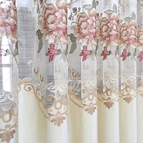 Luxury Embroidered Cloth Curtain for 52″W x 84″L (Pack of 1) Beige Flower-cloth