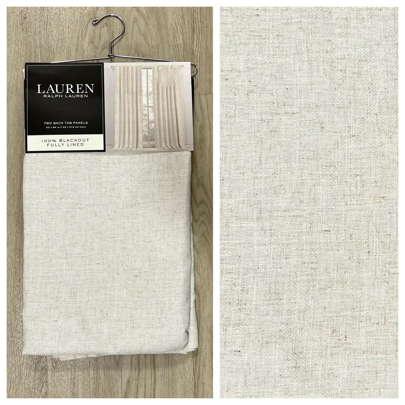 Ralph Lauren 52 x 84 Beige Linen Herringbone Blackout Window Curtains Natural