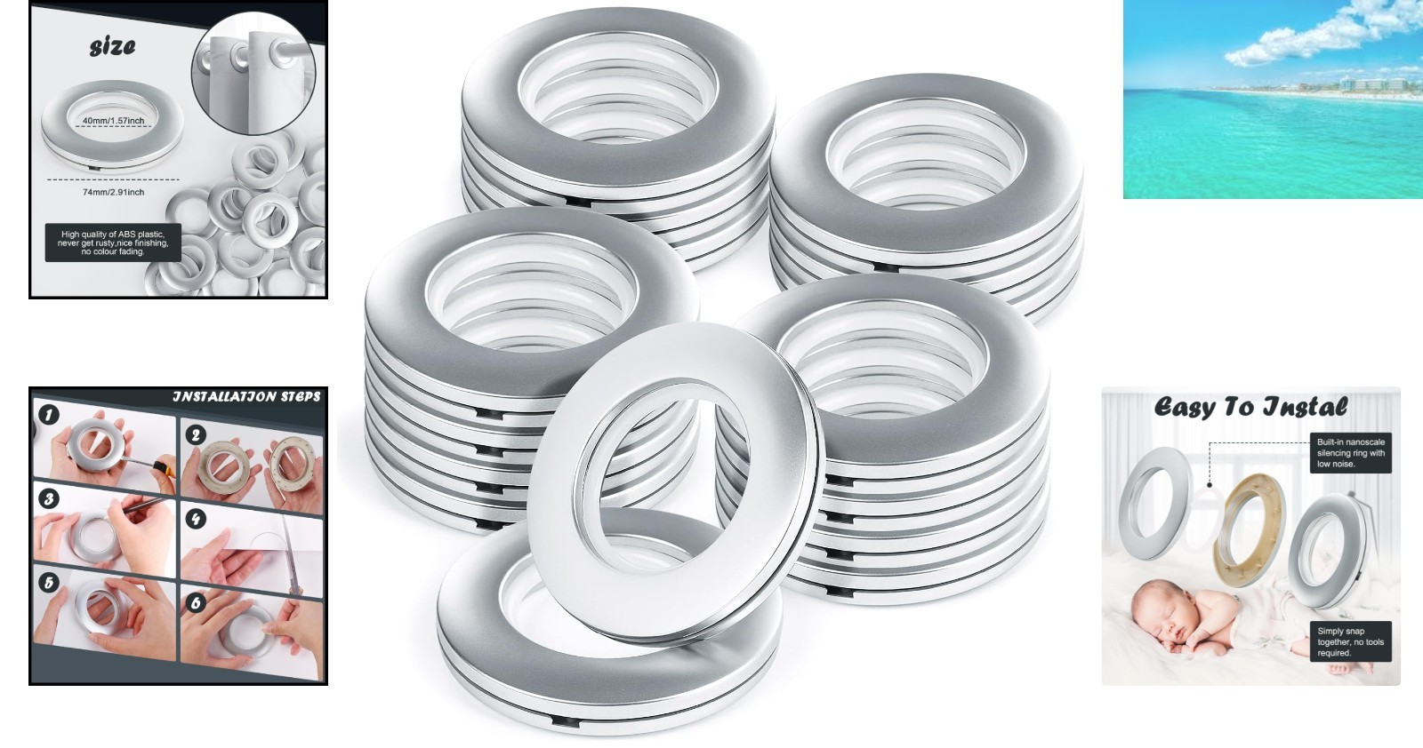 Stylish 16PCS Curtain Eyelets – Nanoscale Silent Grommets, Perfect for Any Home