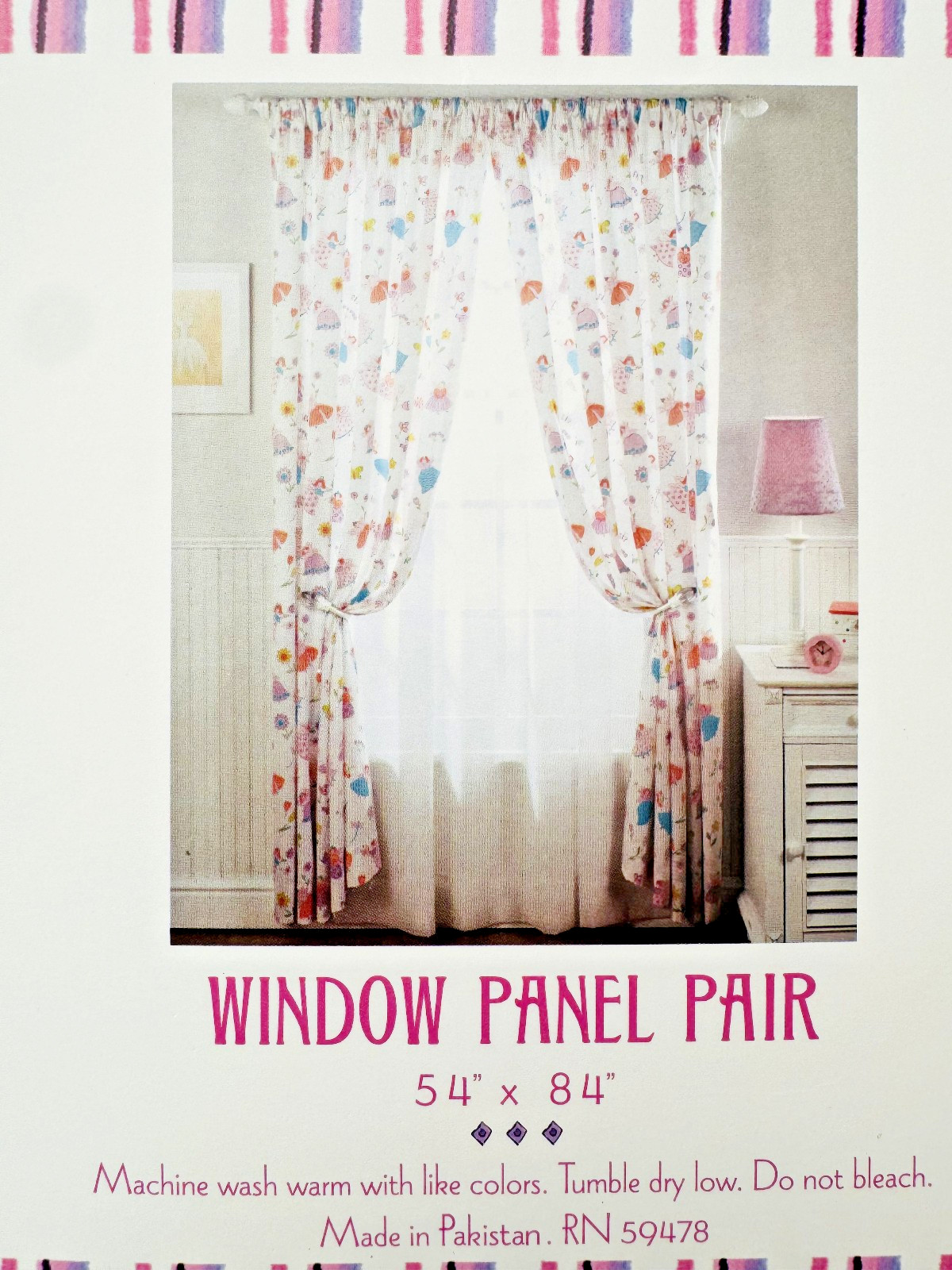 happy FAIRIES CURTAINS window 2 panels ~ cotton ~ 54″ x 84″ ~ NEW