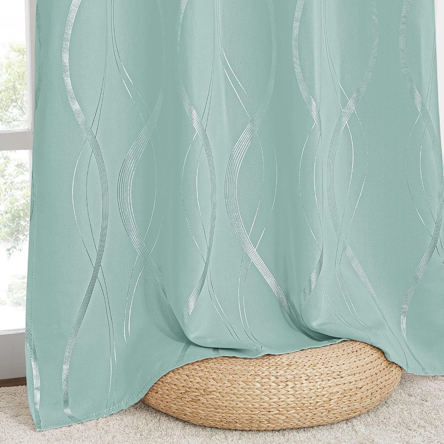 Aqua Blue Floral Blackout Curtain Panels 84 Inches 2 Pieces, 52 Inches Wide Ligh