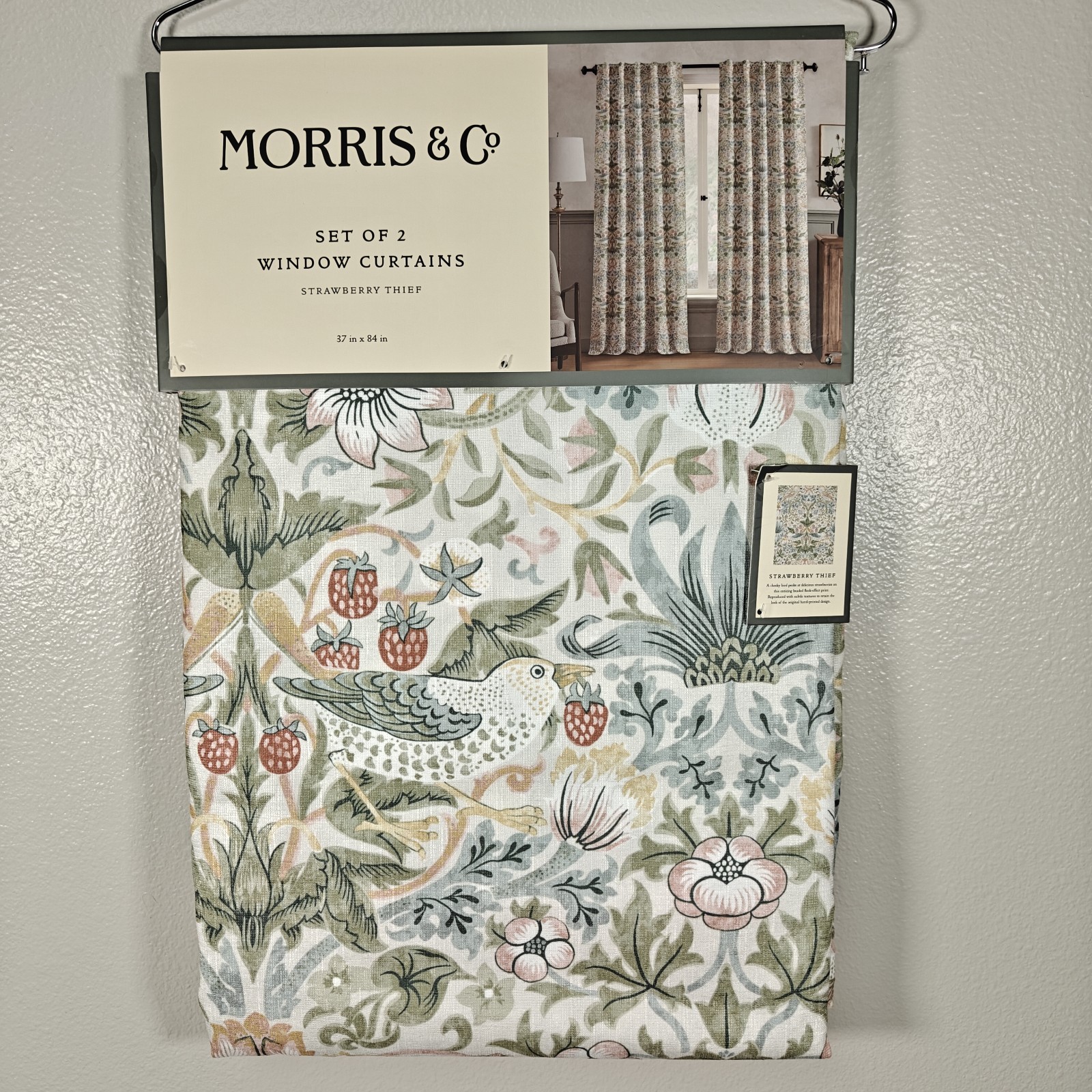 Morris & Co. Set of (2) Strawberry Thief 37″ x 84″ Window Curtain Panels – NWT