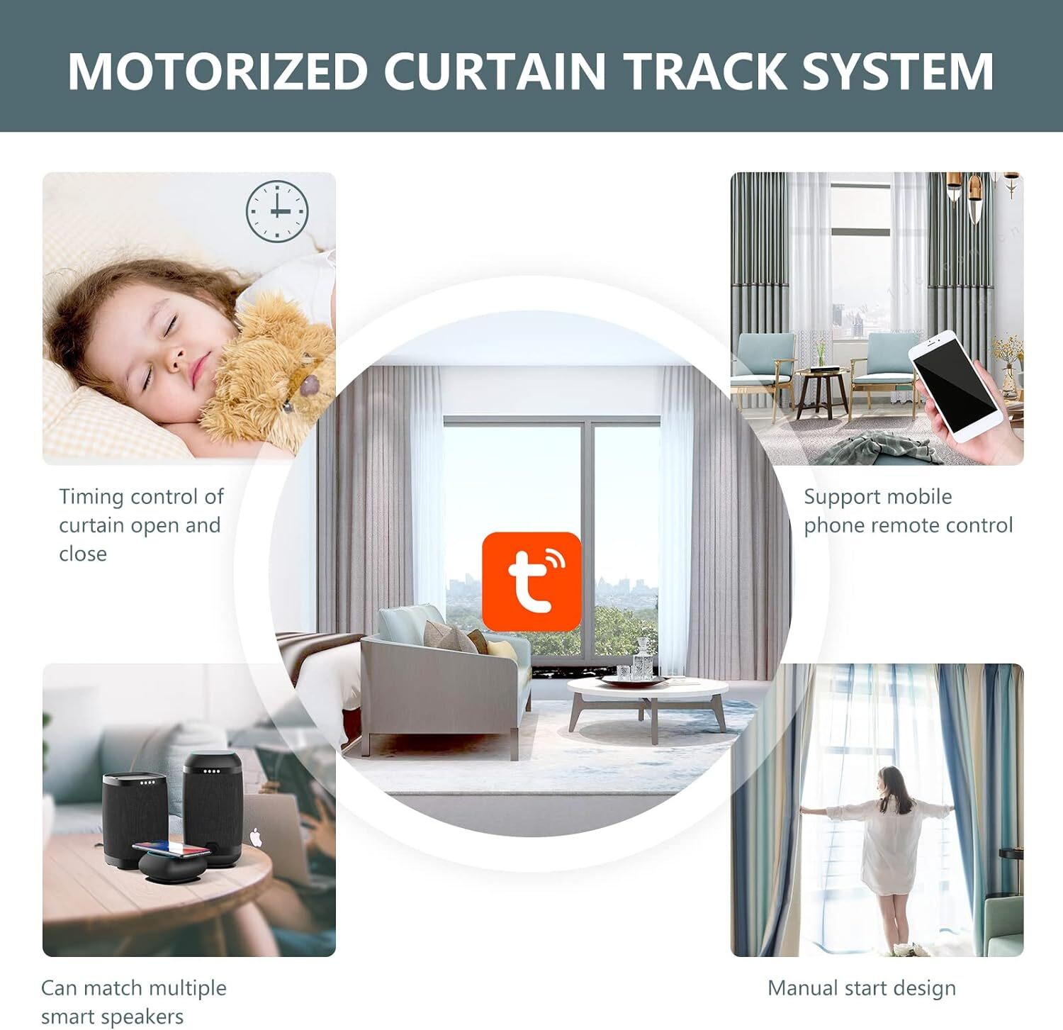 126” Motorized Curtain Tracks WiFi App Control Smart Home Google Home Remote