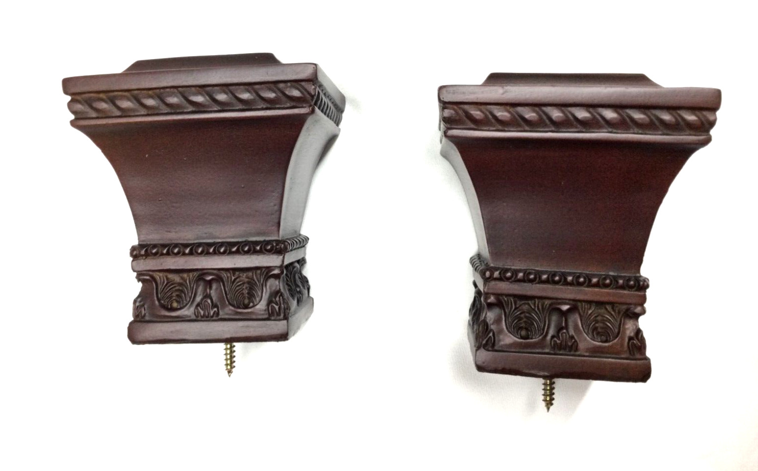 2x Wooden Drapery Curtain Rod Finials Fits 2” Rod – Screw On – Mahogany