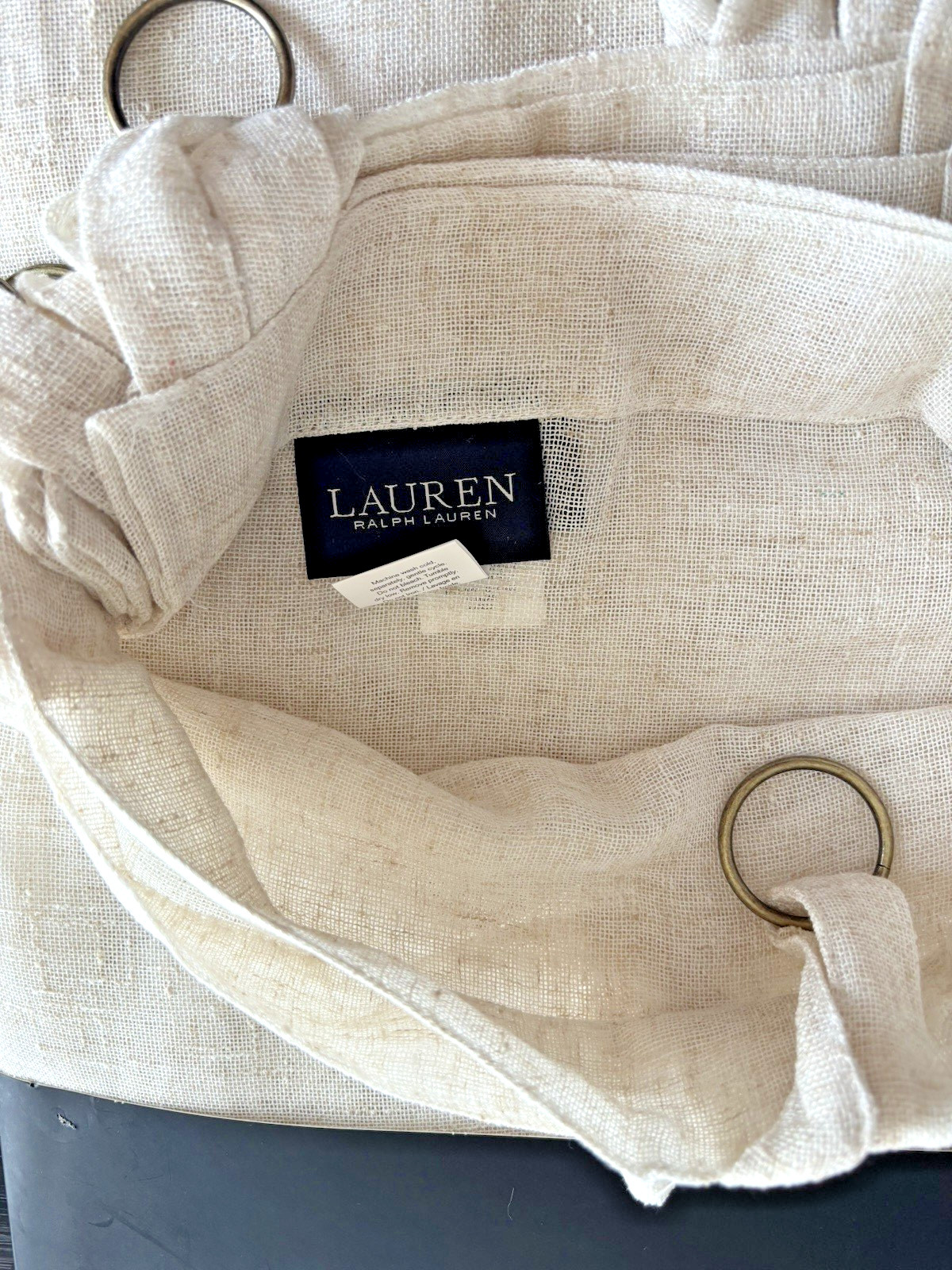 Ralph Lauren 2 Pc Window Curtains Panels 52×96 Beige Top Rings New