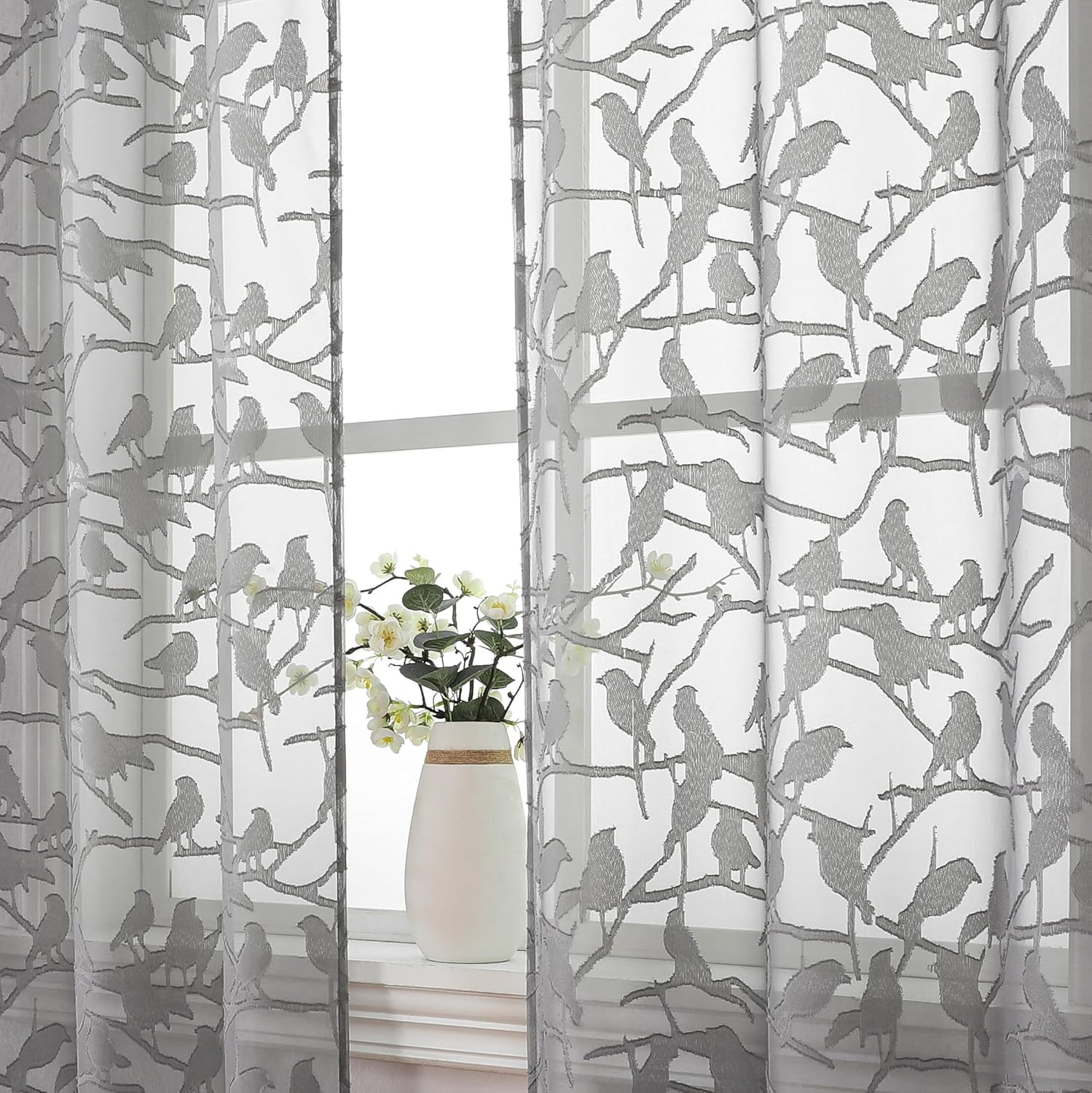 Anji Sheer Grey Curtains 63 Inches Long, Light & Airy 38W x 63L,