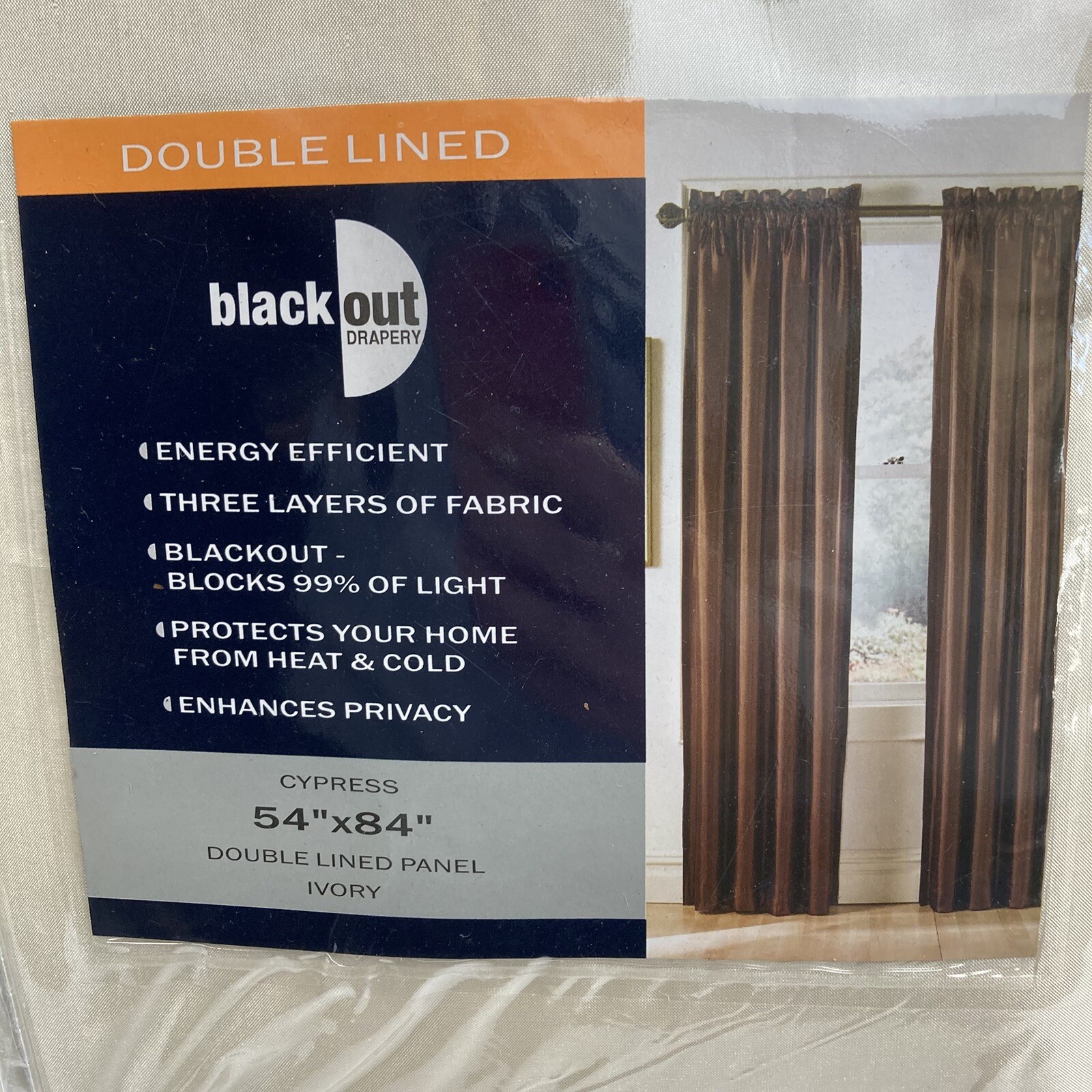 BlackOut Drapery Light Blocking Curtain Panel (Ivory) Cypress Style 54″ × 84″