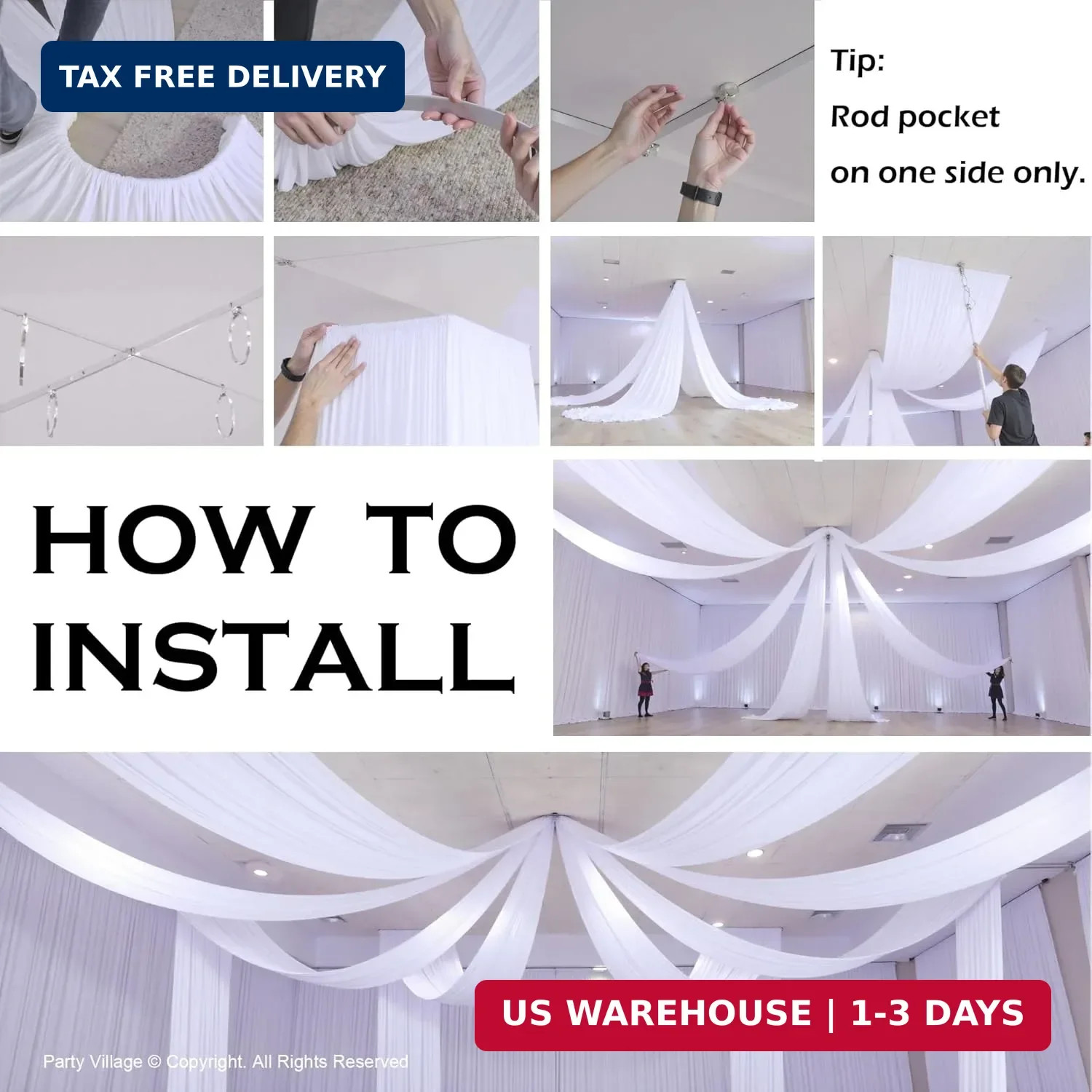 2 Panels 5ft(W) x 20ft(H) White Ceiling Drapes for Wedding Parties – 20 FT Extra