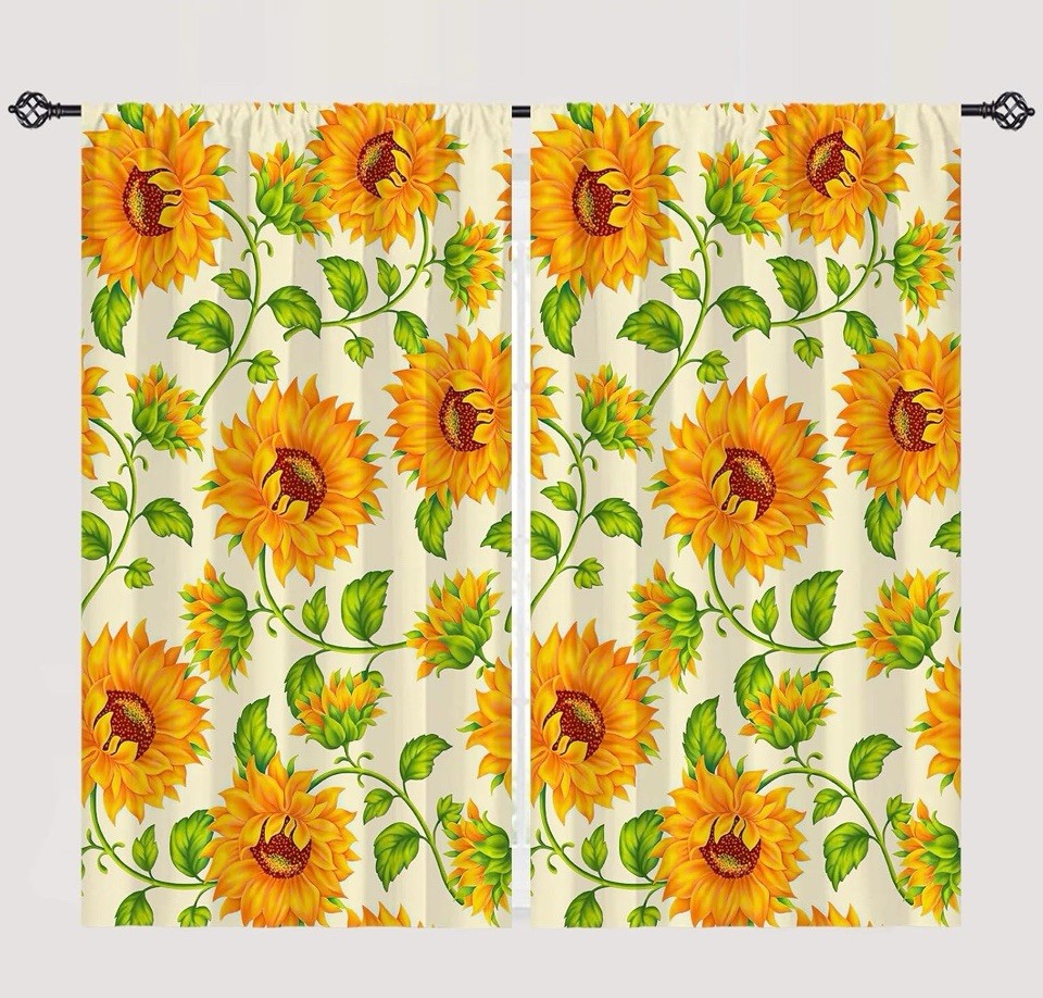 ANHOPE Sunflower Curtains Oil Oainting Art Theme Window Drapes No