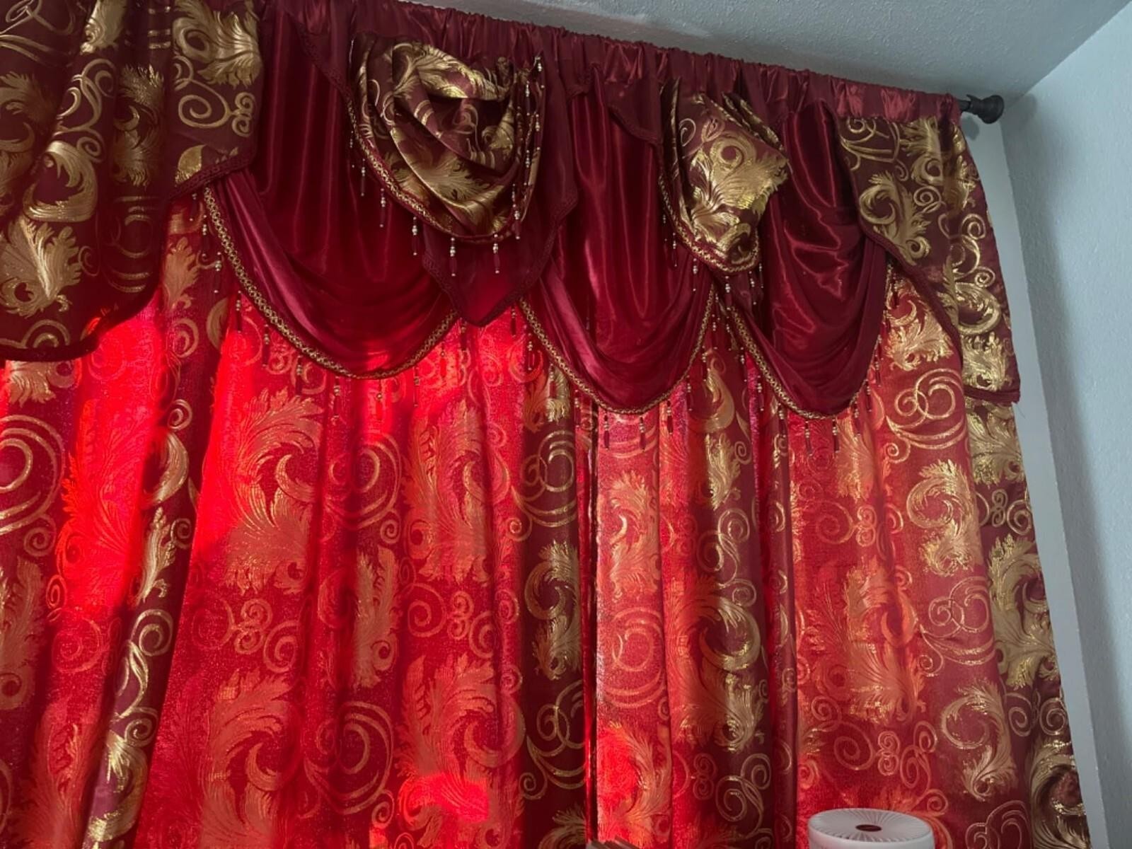 Window Curtain for Living Room Burgundy Red Gold Luxury 2 Panel Curtains 84Lx55W