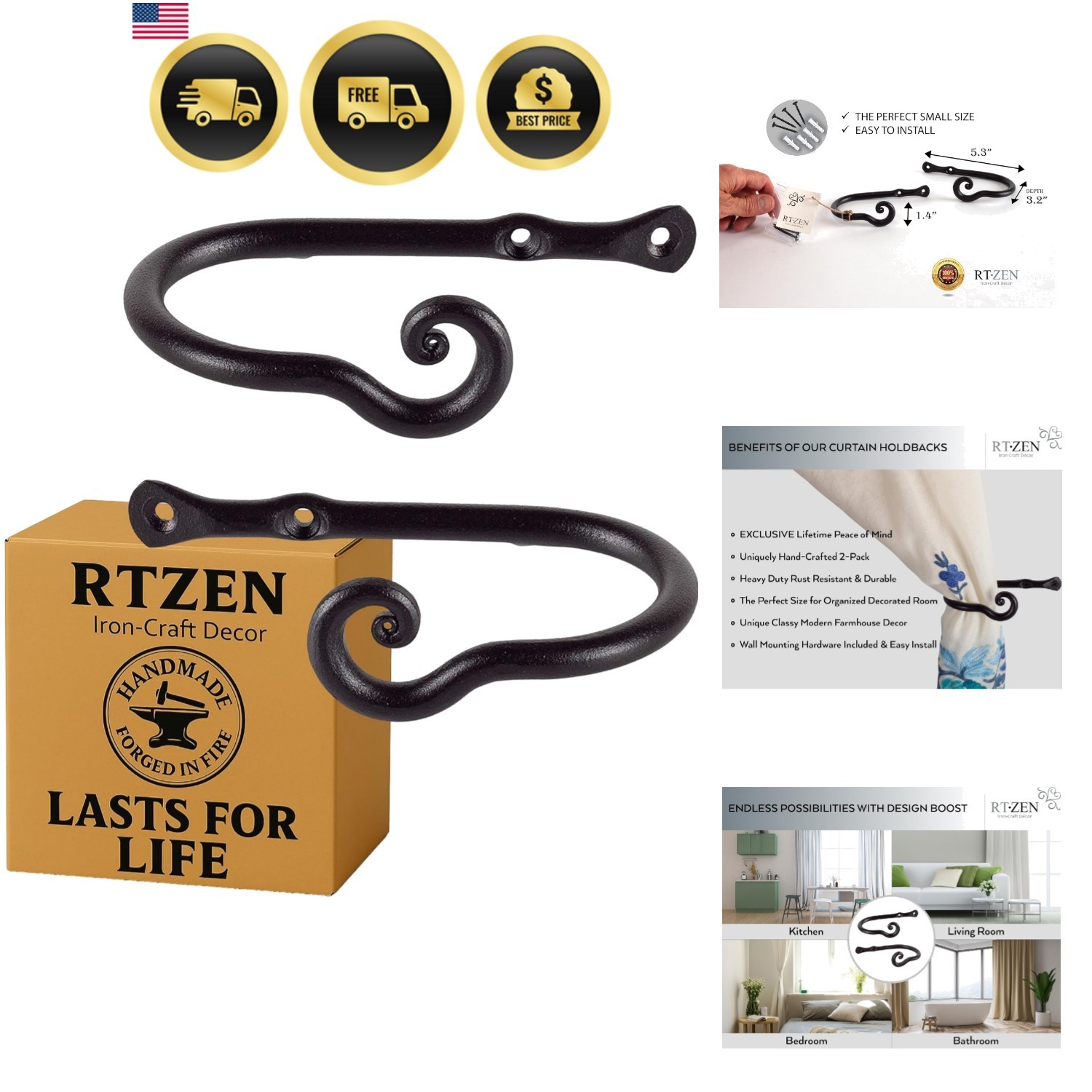 Decorative Metal Curtain Tiebacks – Farmhouse Wrought Iron Curtain Holdbacks …