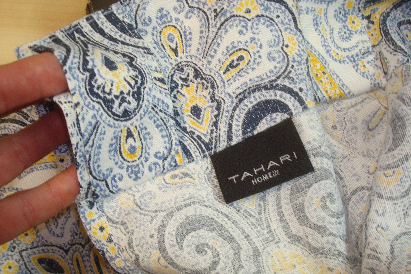 NWT 2 pc Tahari Window Panel Curtains Rod Pocket Paisley Blue Yellow 37″x 84″ lg