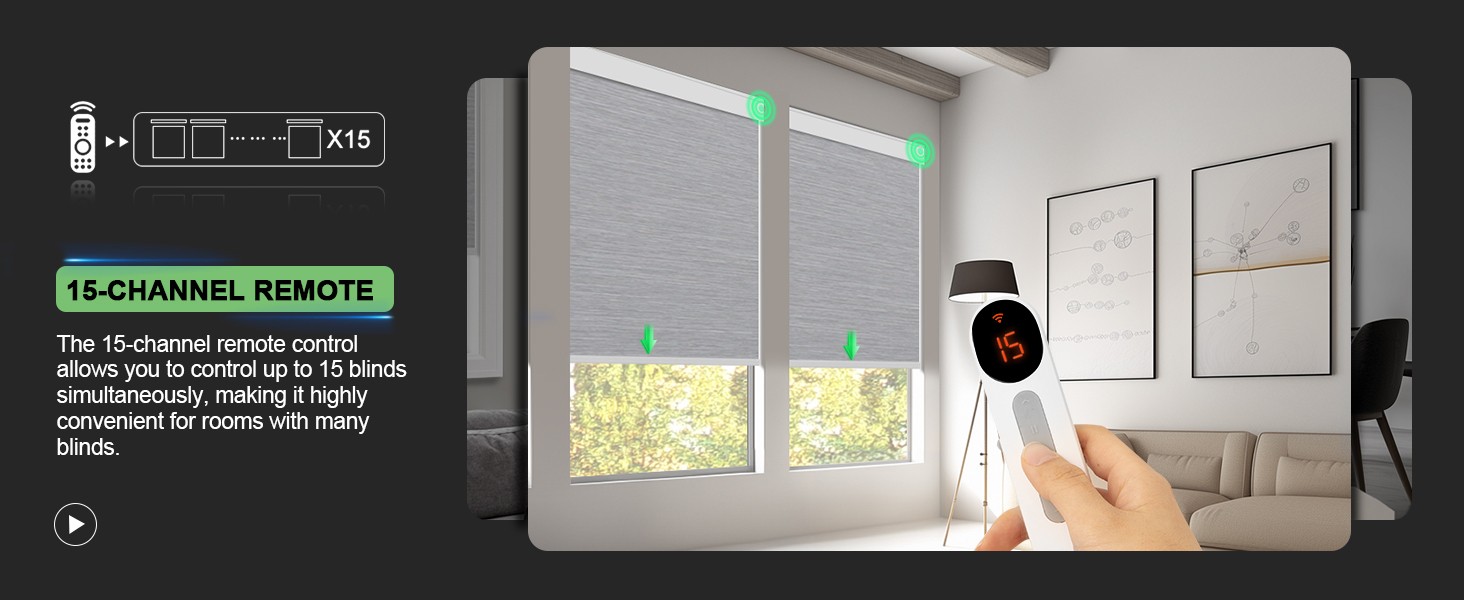Motorized Blinds with Remote Control, Blackout Roller Shades, Custom Smart