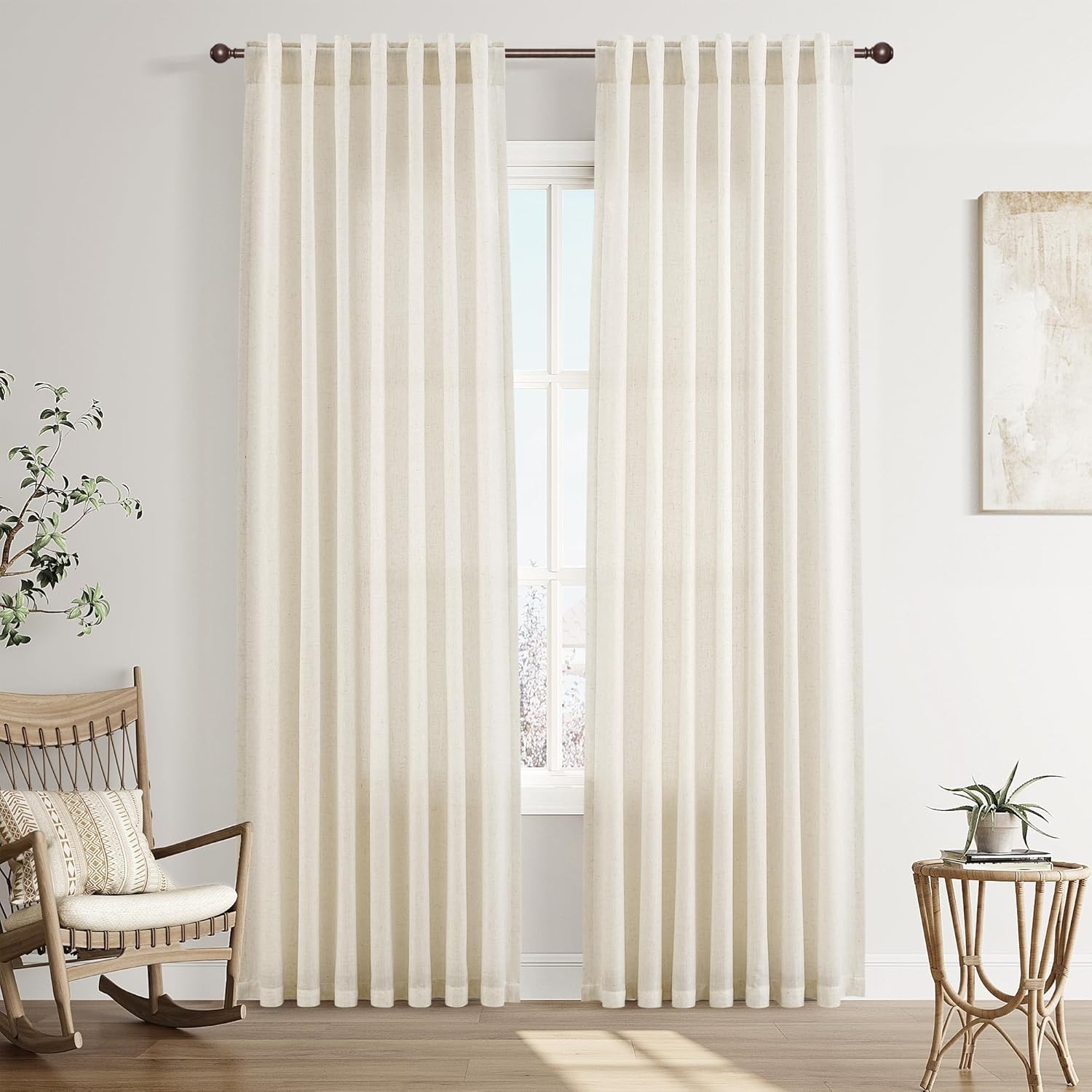 Linen Curtains 84 Inches Long Natural Cream Semi Sheer Window Panels 2 Panel Set