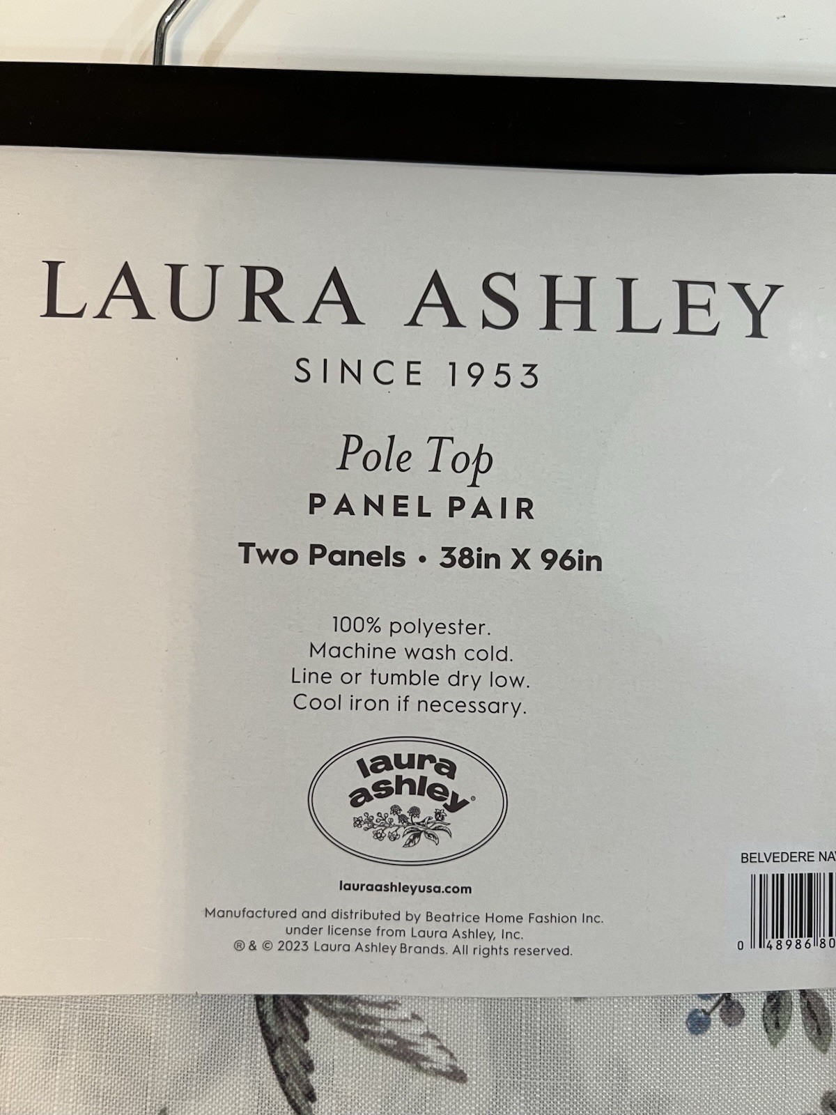 Laura Ashley Belvedere Peacock 2 Window Curtain Panel Set NAVY BLUE Green 38×96”