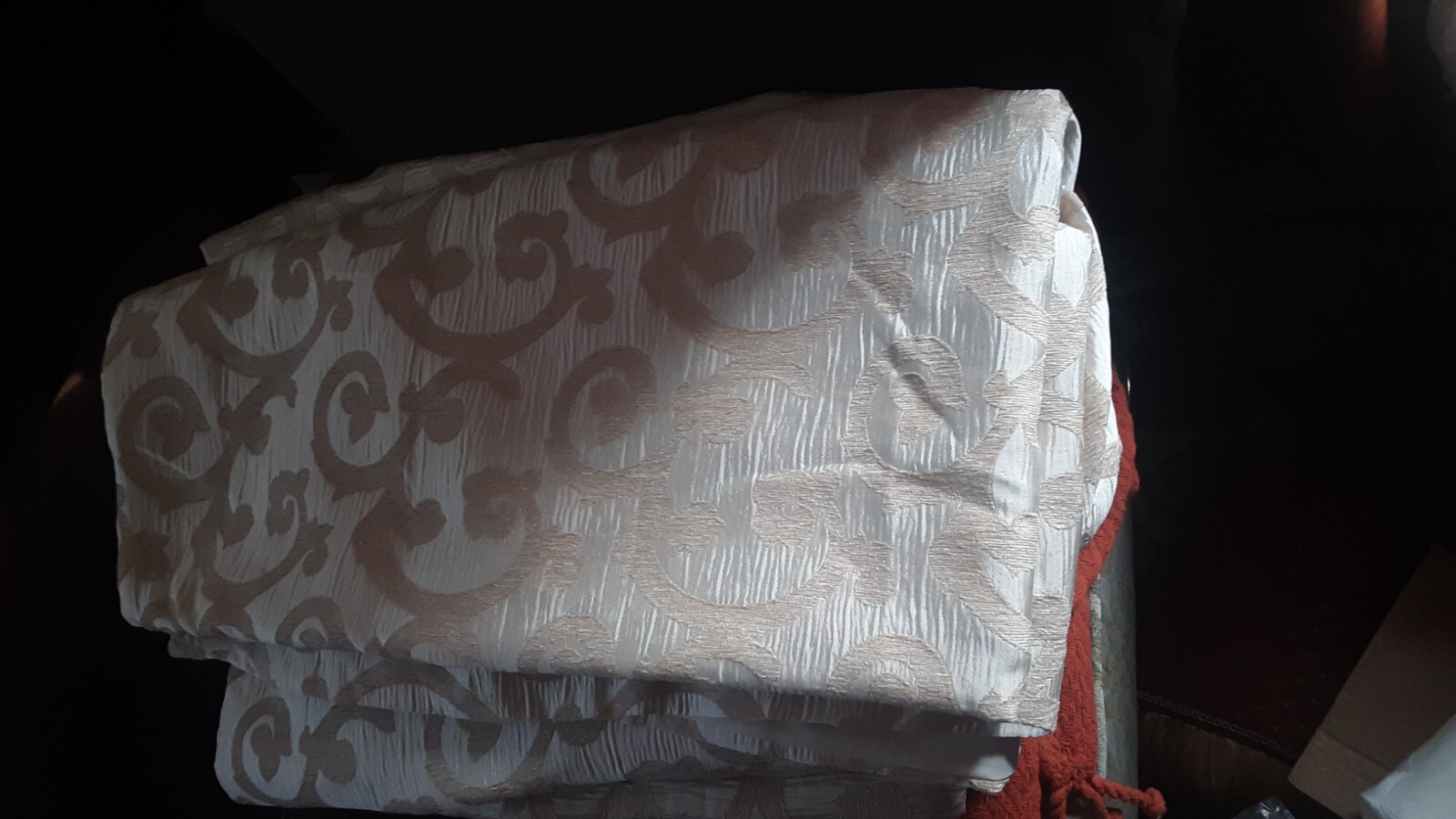 2 Extra Long/Wide 99W x 100L CUSTOM Beige Background with Cream Pattern Curtains