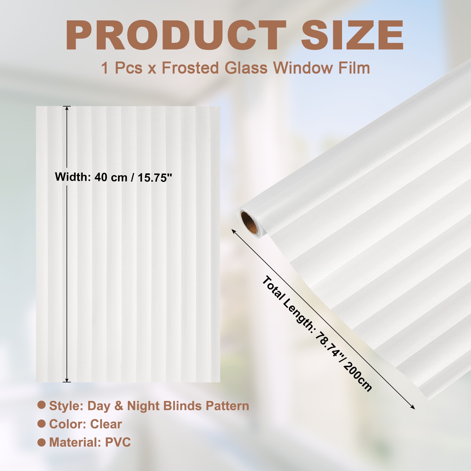 78.7 x 15.7 Inch Glass Window Privacy Film Day & Night Blinds Pattern