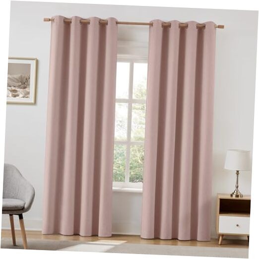100% Linen Blackout Curtains for Bedroom, 52″W x 84″L (Pack of 2) Blush Pink