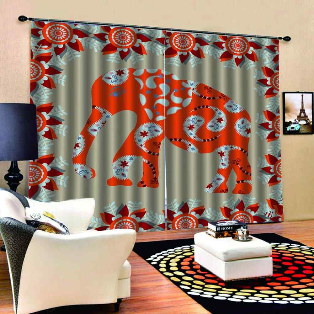 jubilant red big elephant theme Printing 3D Blockout Curtains Fabric Window