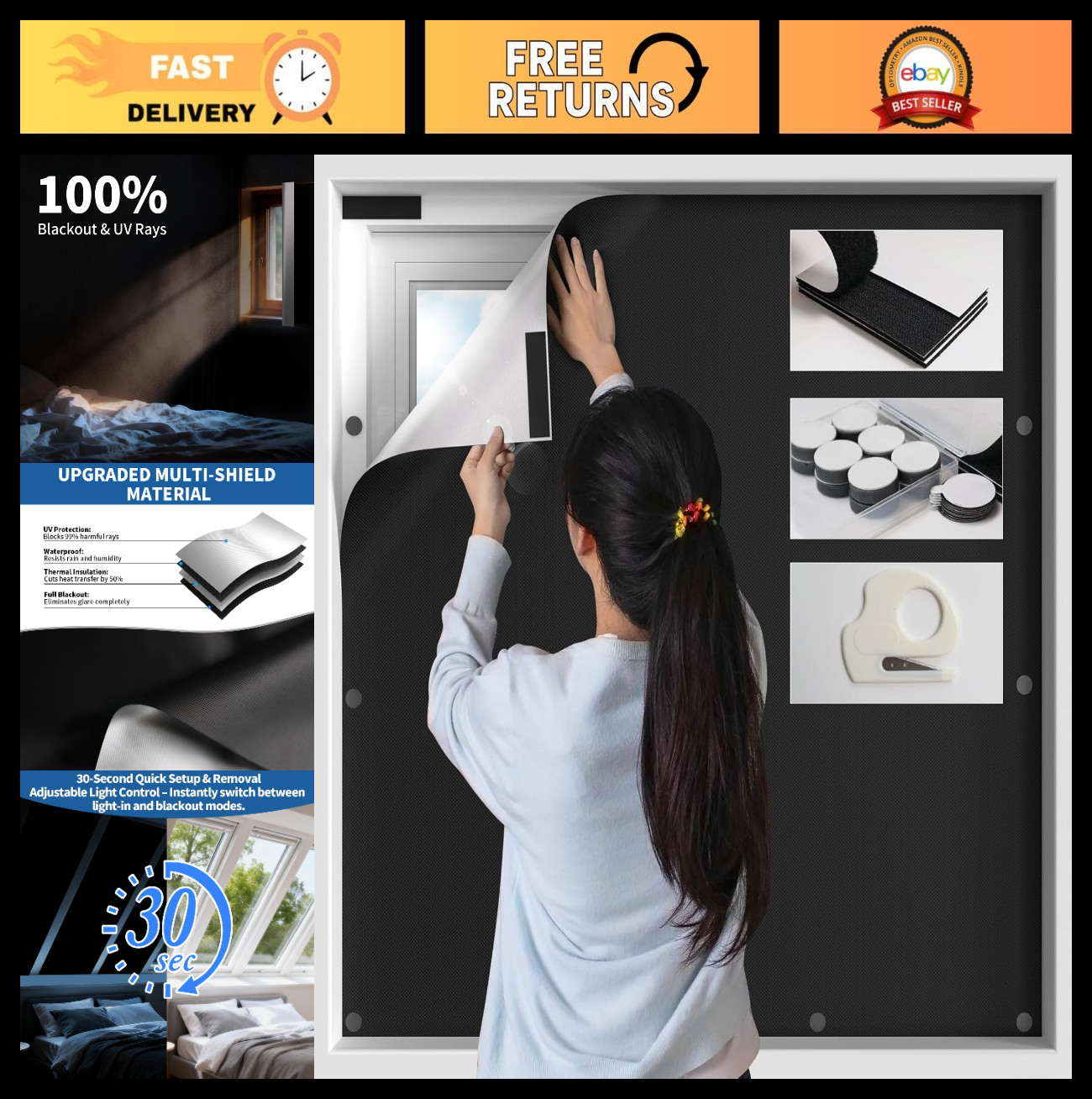 100% Blackout Window Cover – Portable Magnetic Curtains, No Drill, Cuttable Blin
