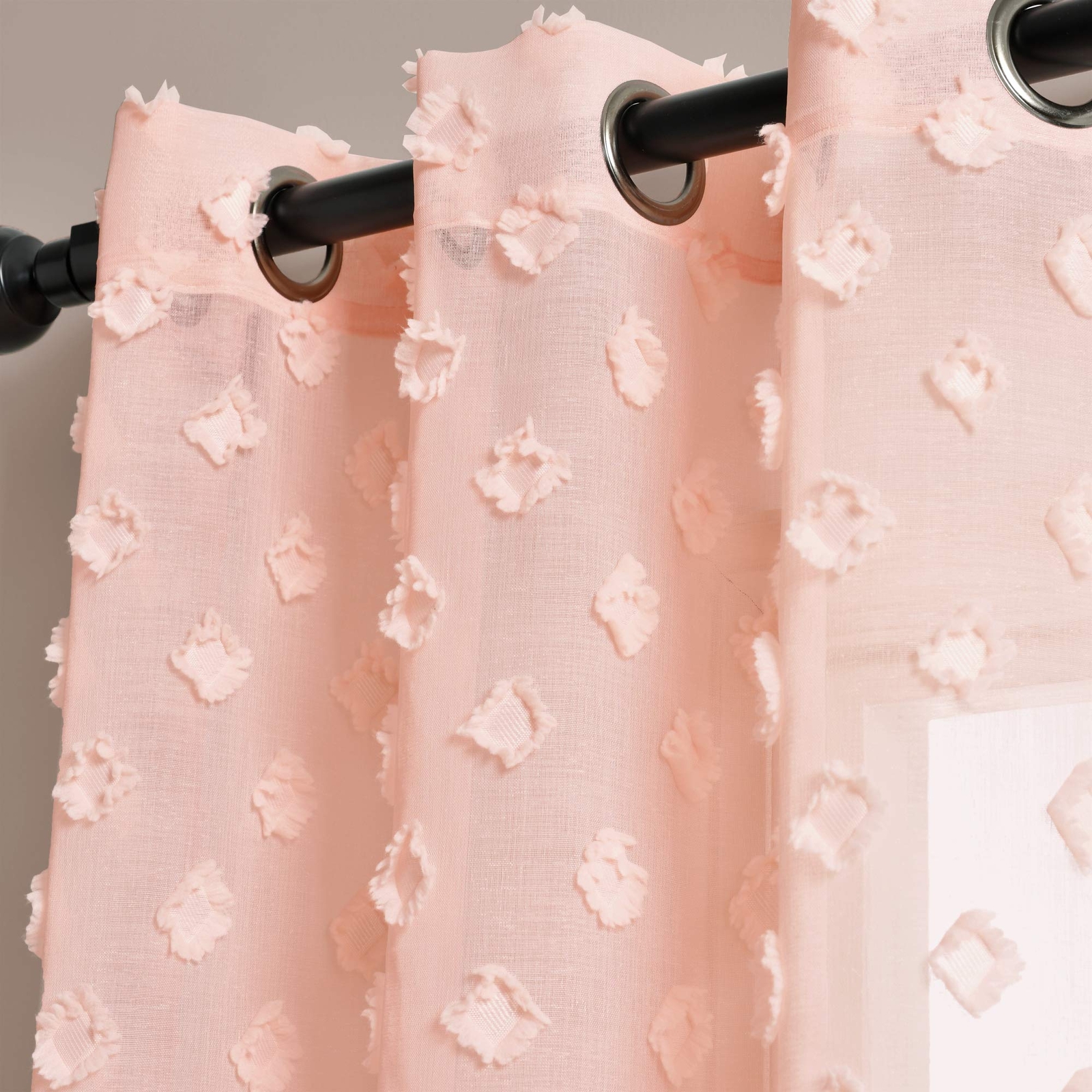Blush Textured Dot Grommet Sheer Window Curtain Panel Pair 84″ X 3