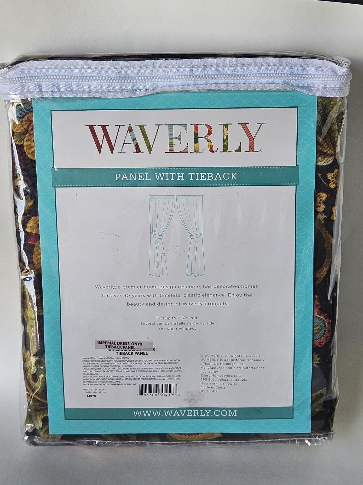 Waverly IMPERIAL DRESS Black Red ONYX Floral Modern Farmhouse NEW Curtain Panel